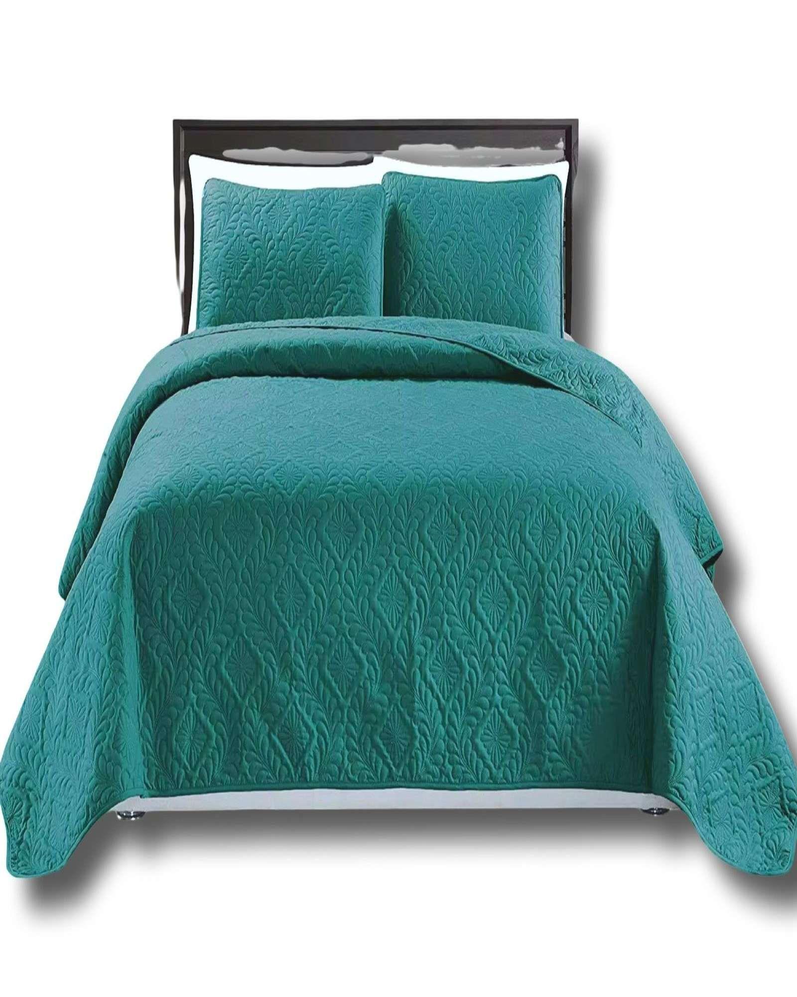 CUBRECAMA ELEGANTE  QUILT VERANO PLAZA Y MEDIA TURQUESA-0