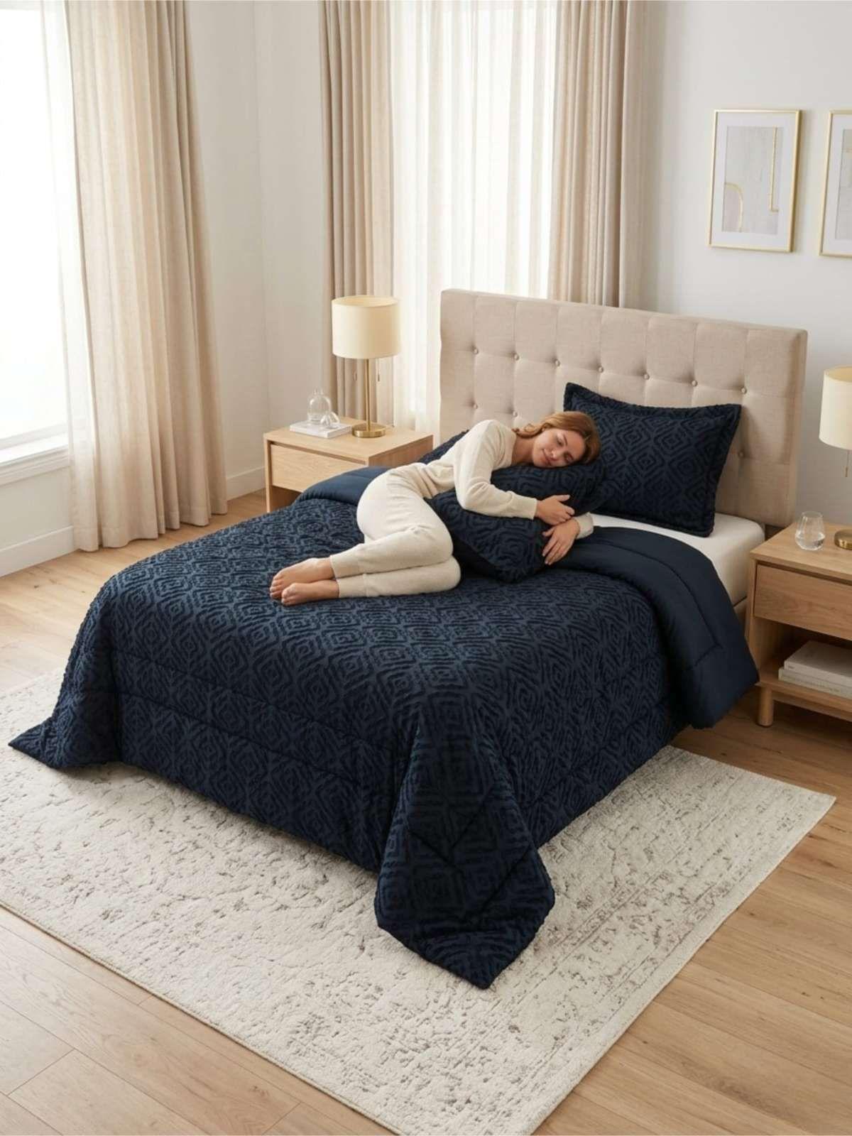 Plumón Nordicos 1.5 Plazas Diseño Geométrico + Funda negro-4