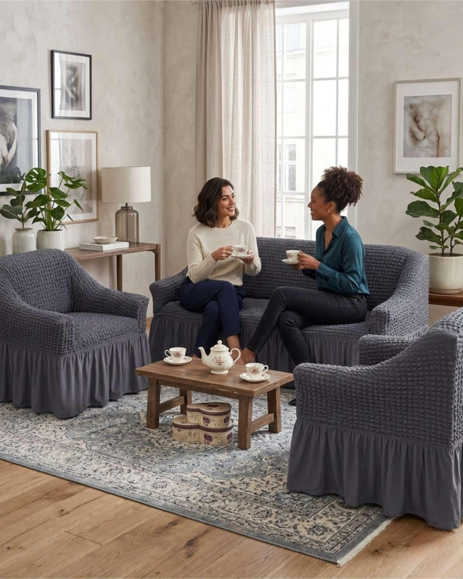 Juego de Fundas Cubre Sillon Turcas 3-1-1 con Textura de Burbuja m8-1