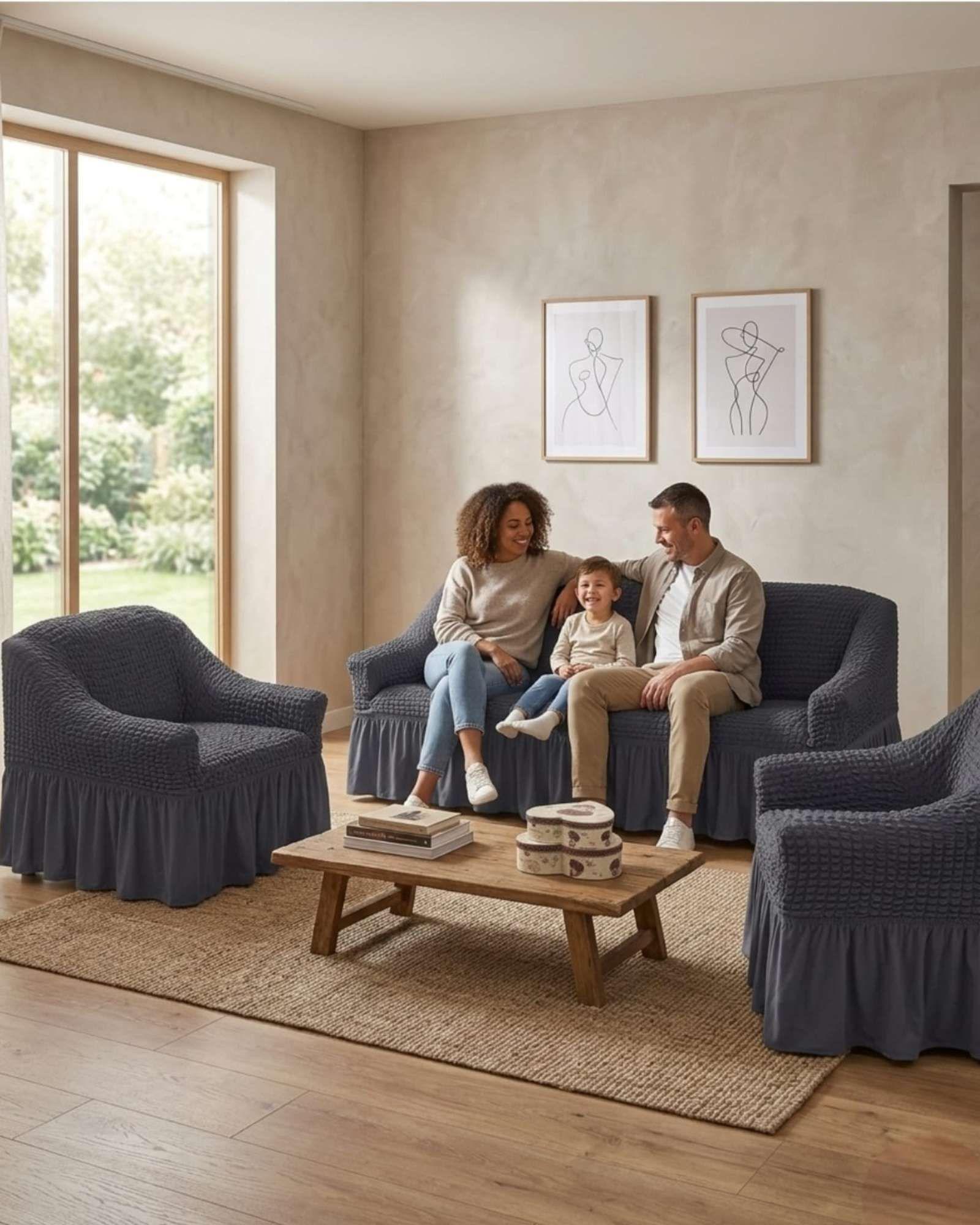 Juego de Fundas Cubre Sillon Turcas 3-1-1 con Textura de Burbuja m8-4