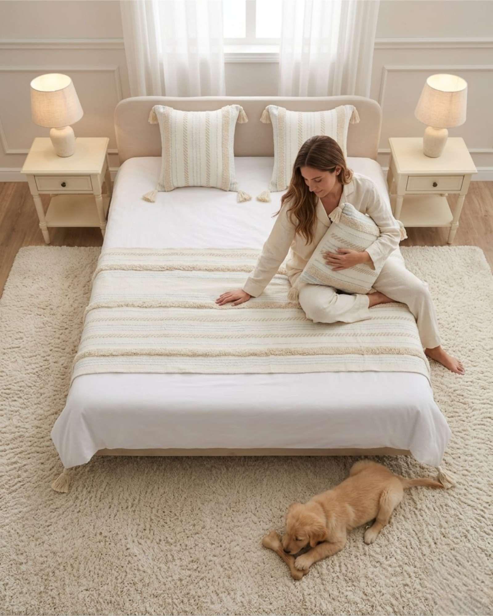 Piecera De Cama Boho Con Dos Fundas Cojin Bordado PF12-0