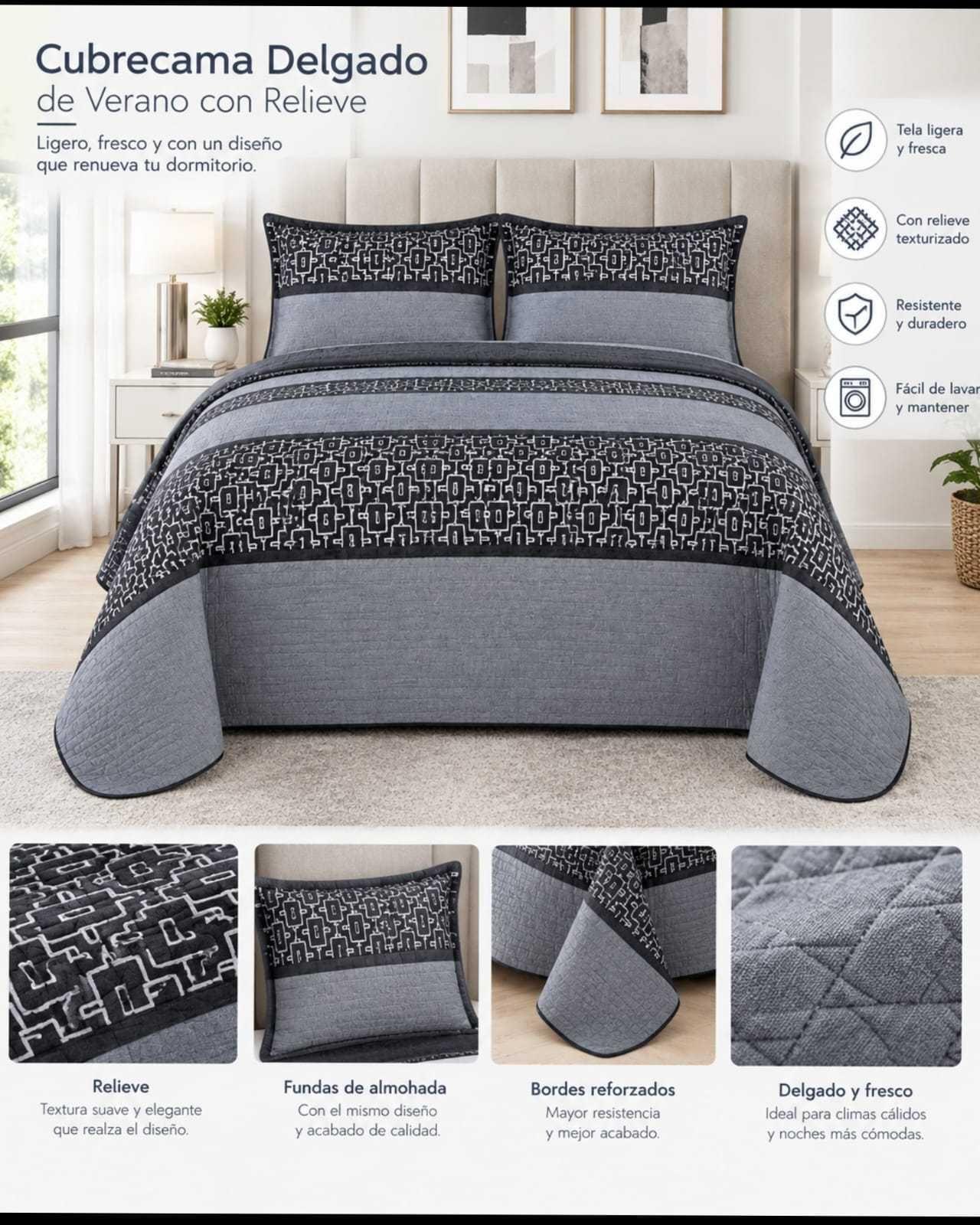 Cubrecama Delgado King Transpirable Con Fundas Mas Almohadas m23-4