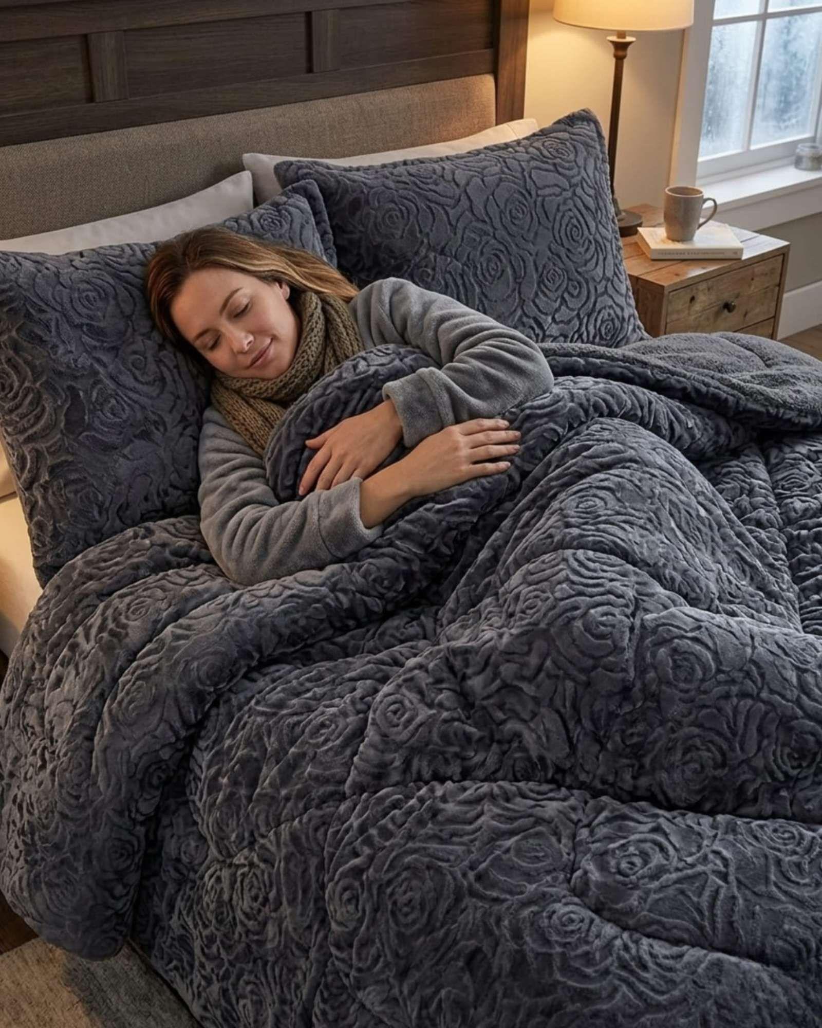 "Plumón Chiporro 2 plazas con Relieve "El favorito para tu invierno" gris-3