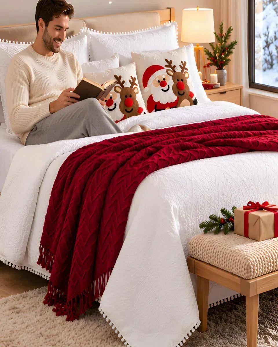 Set de Cama Navideño con Cubrecamas y 2 Fundas de Cojin 1.5 Plaza m15-6