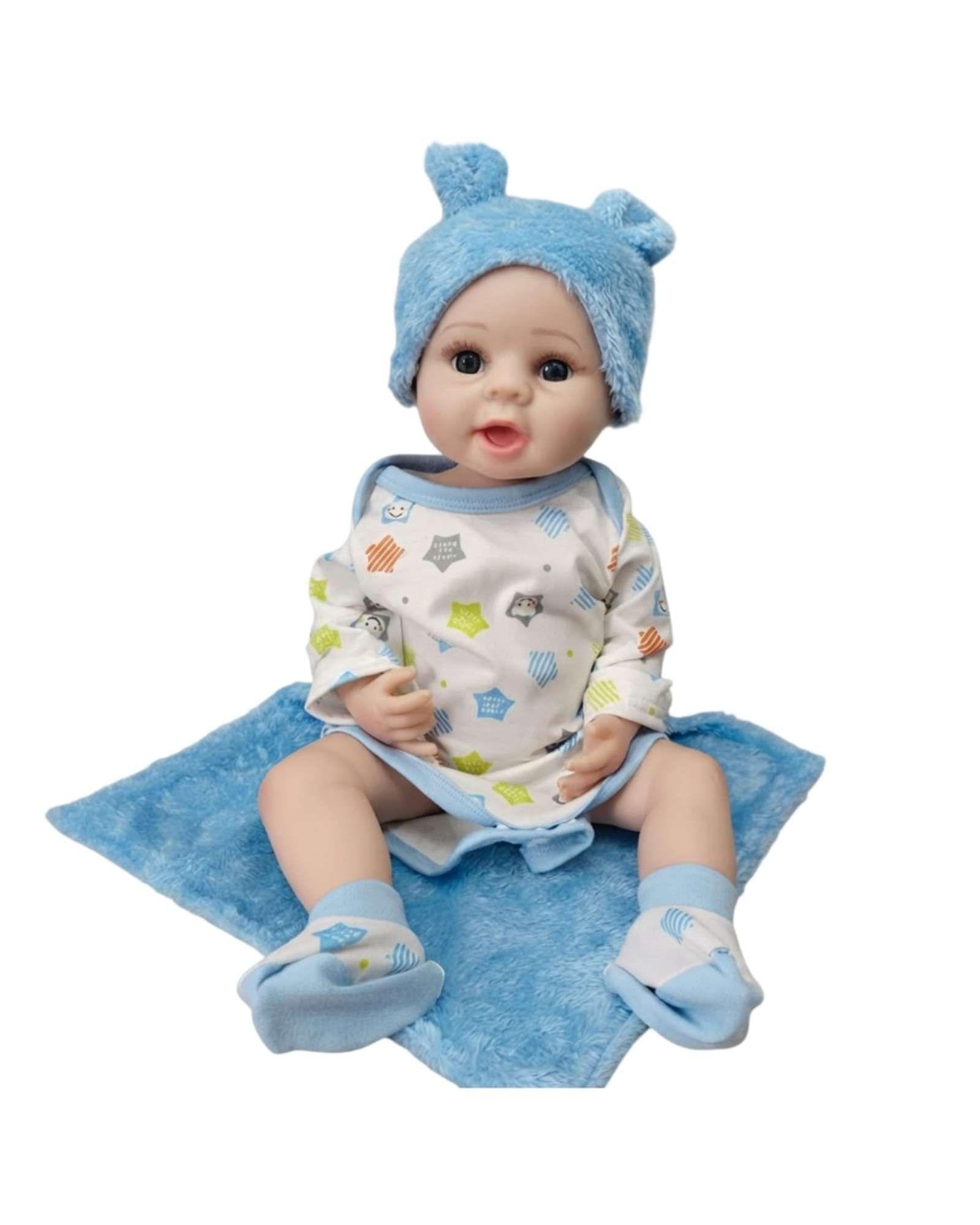 Bebé Reborn Realista Niño Ropa Azul - Silicona Suave 55 cm-5