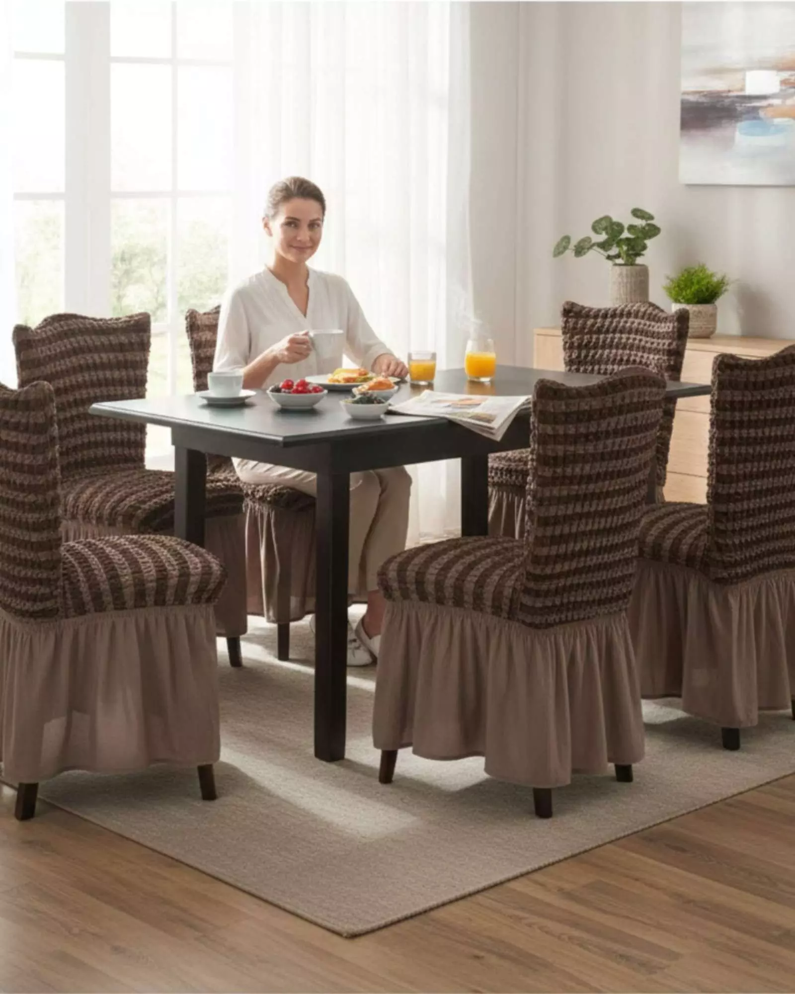 JUEGO DE 6 FUNDAS PARA SILLAS DISEÑO TURKA DE LINEAS M3-2