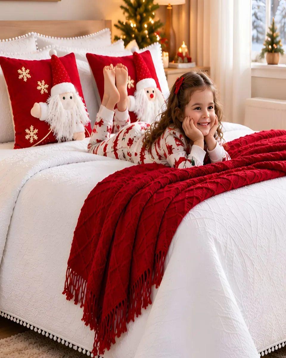 Set de Cama Navideño con Cubrecamas y 2 Fundas de Cojin 2 Plazas m14-0