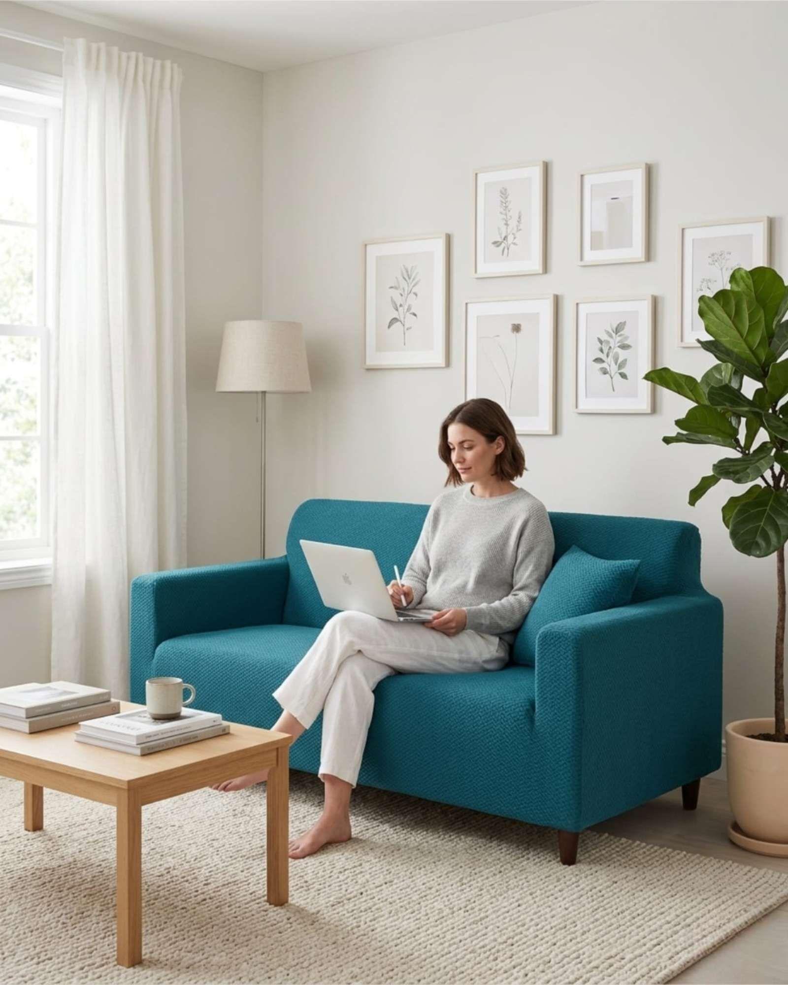 Cubre Sofá 3 Cuerpos Tipo T Texturizado Tela Spandex Ajustable-4