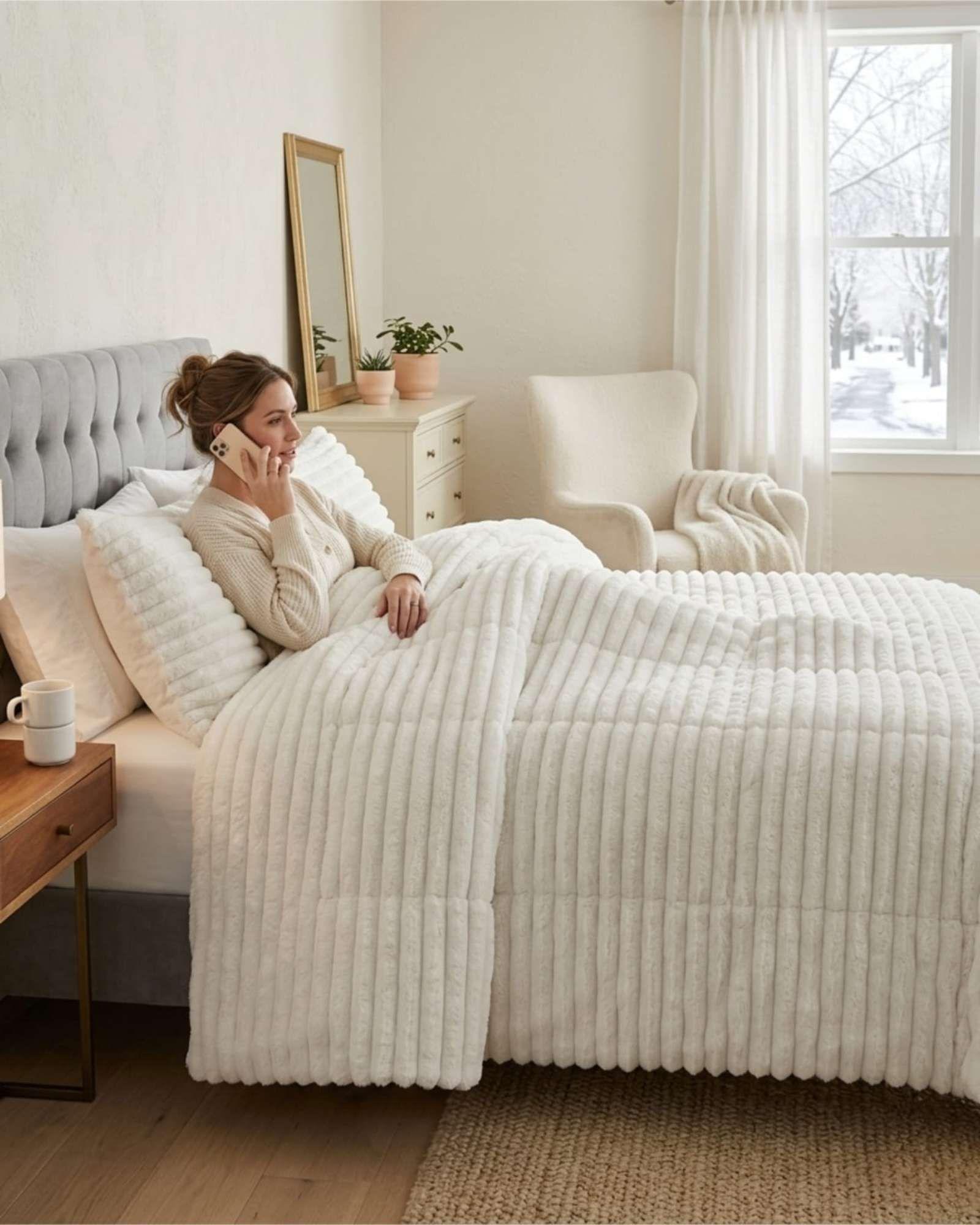 Plumón Acanalado 2 Plazas + Fundas "Renueva tu dormitorio con estilo y comodidad"beige-3