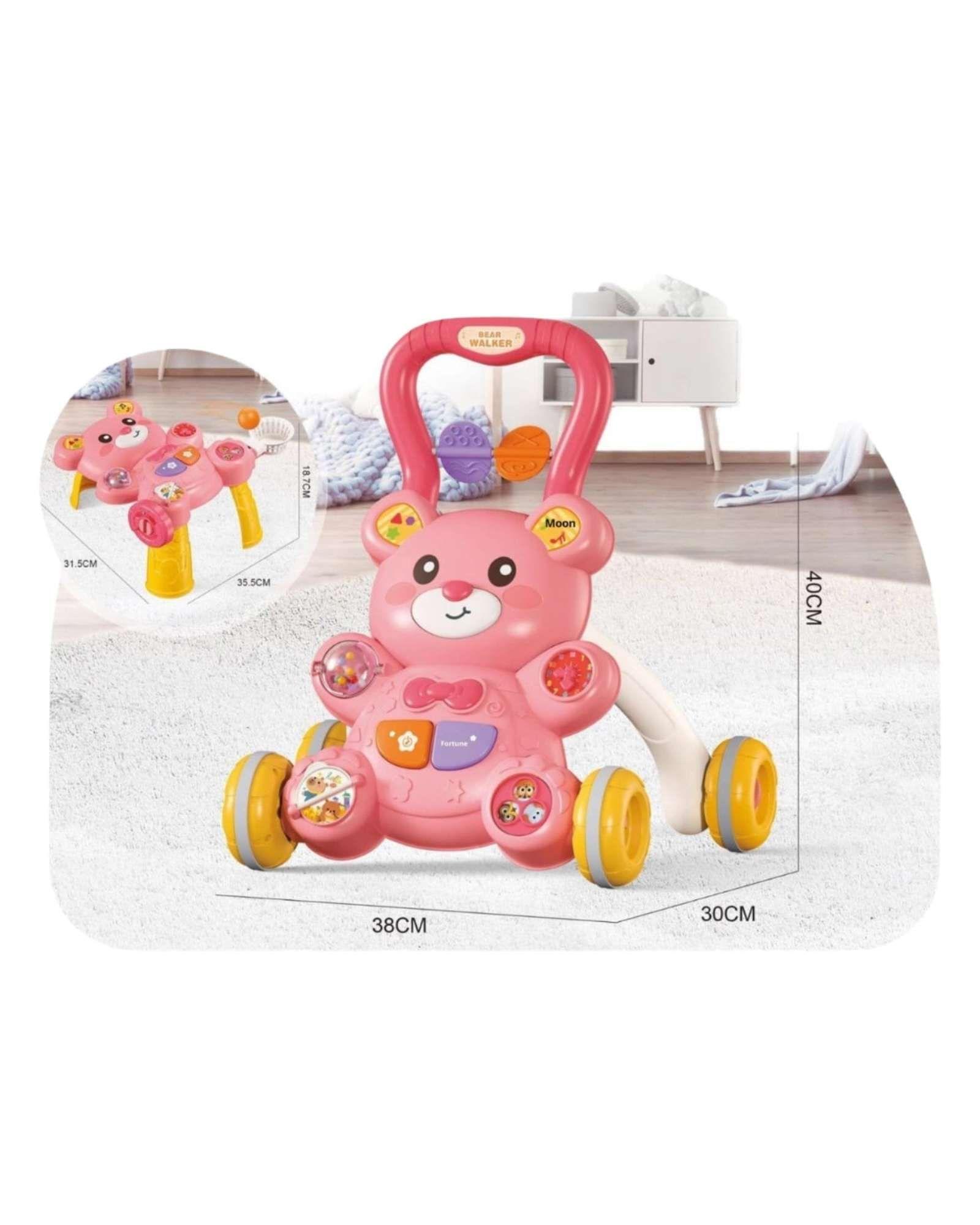 Andador y Mesa Didáctica 2 en 1 con Diseño de Osito rosado-2
