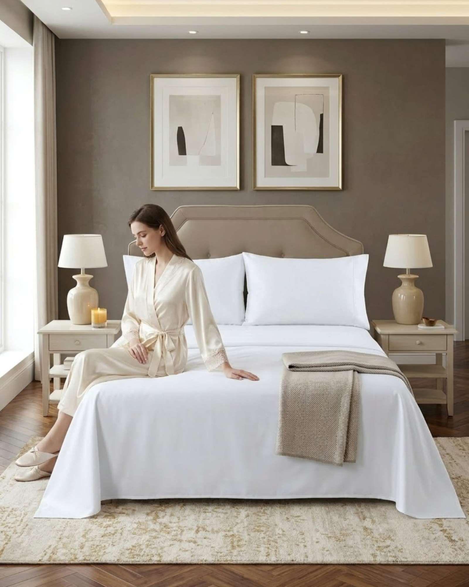 Juego de Sábanas tamaño king Resistencia y Elegancia para tu Descanso Diario blanco-3