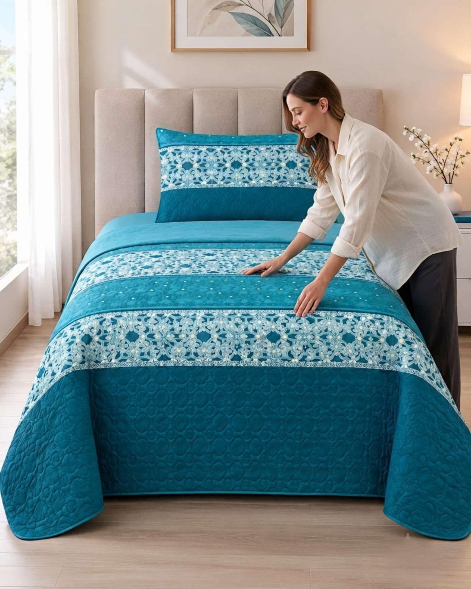 Juego Cubrecama Quilt Verano 1.5 Plazas + Juego De Sábanas 07-1