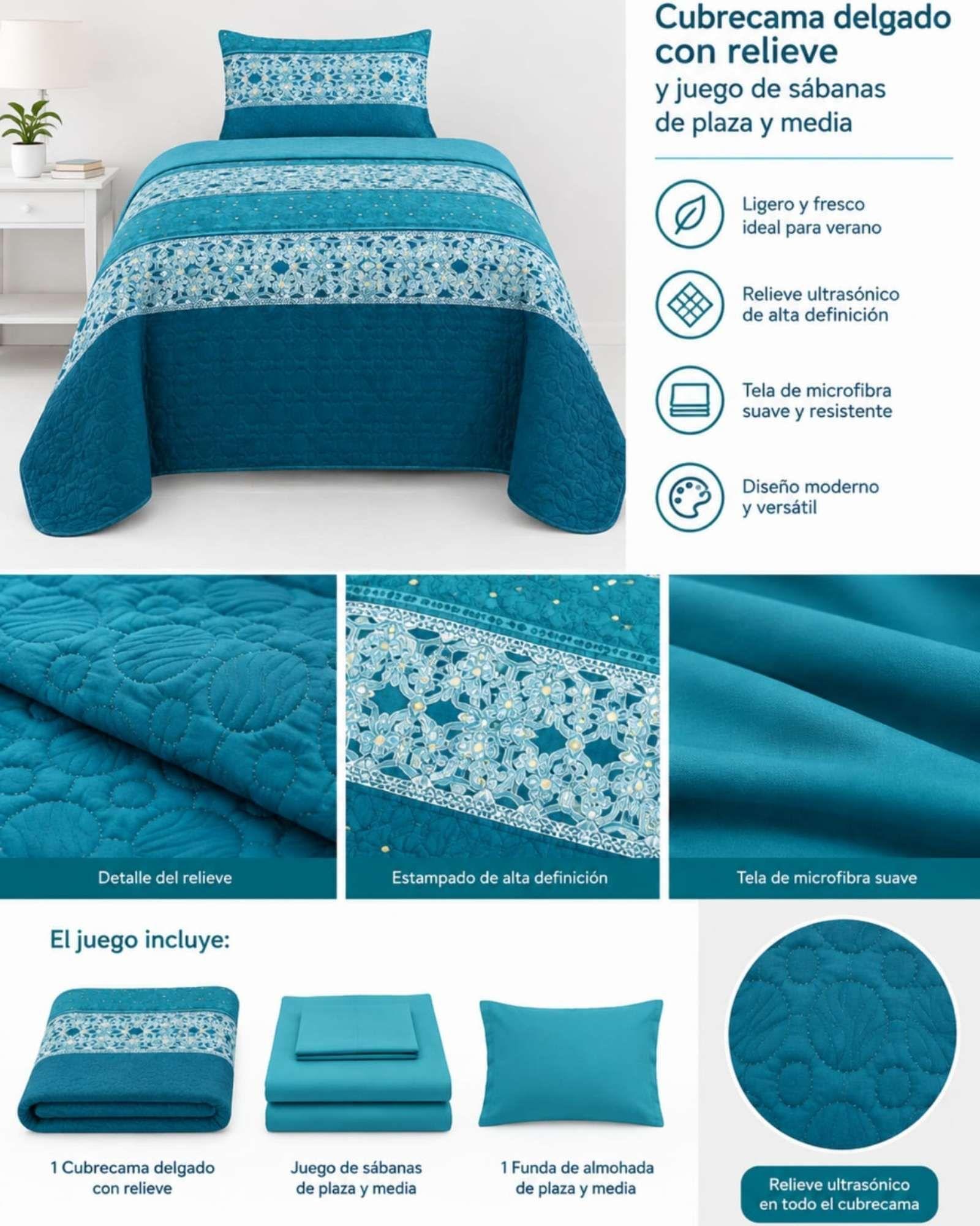 Juego Cubrecama Quilt Verano 1.5 Plazas + Juego De Sábanas 07-4