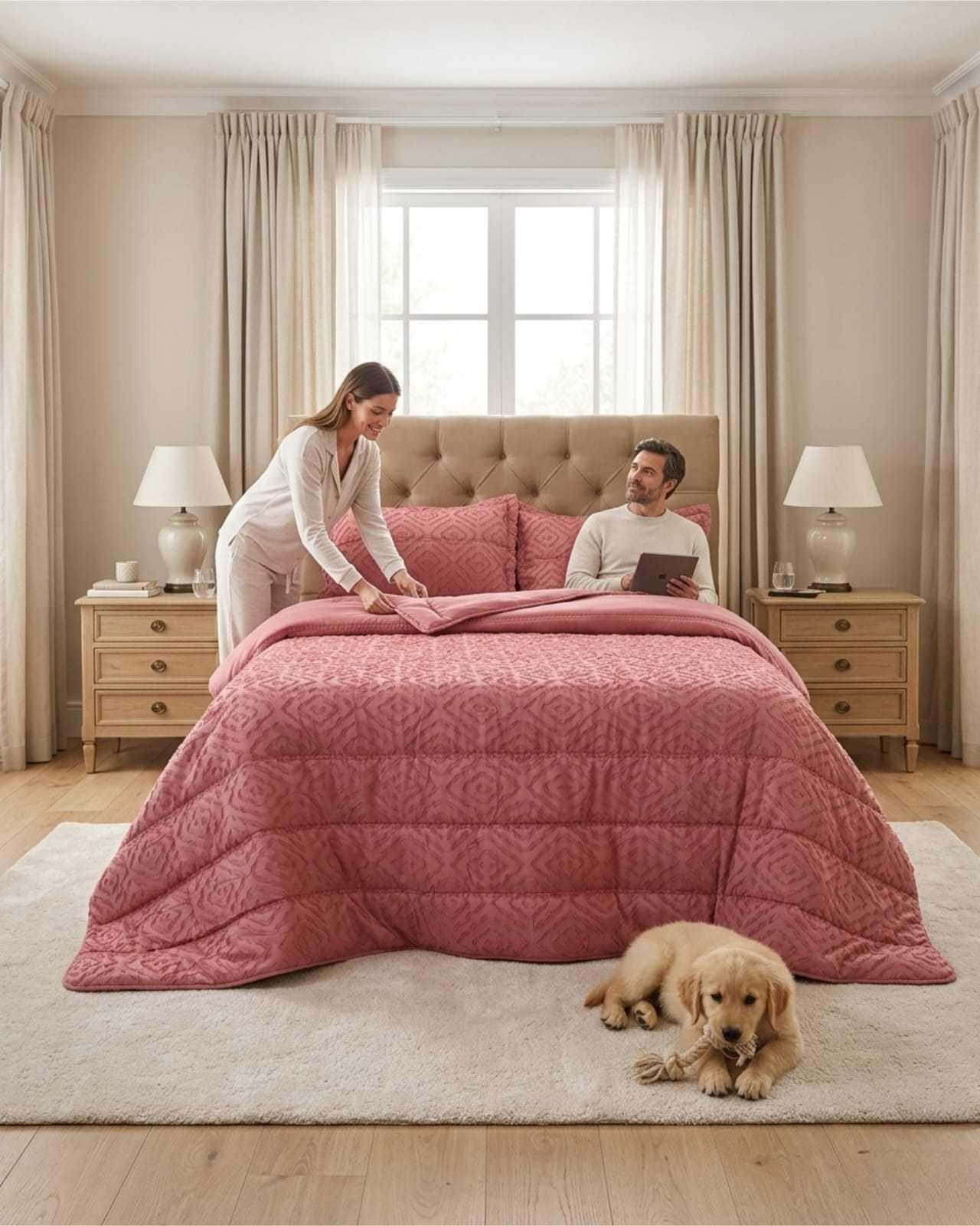 Plumón Ligero King Jacquard Sin Costuras rosado-4