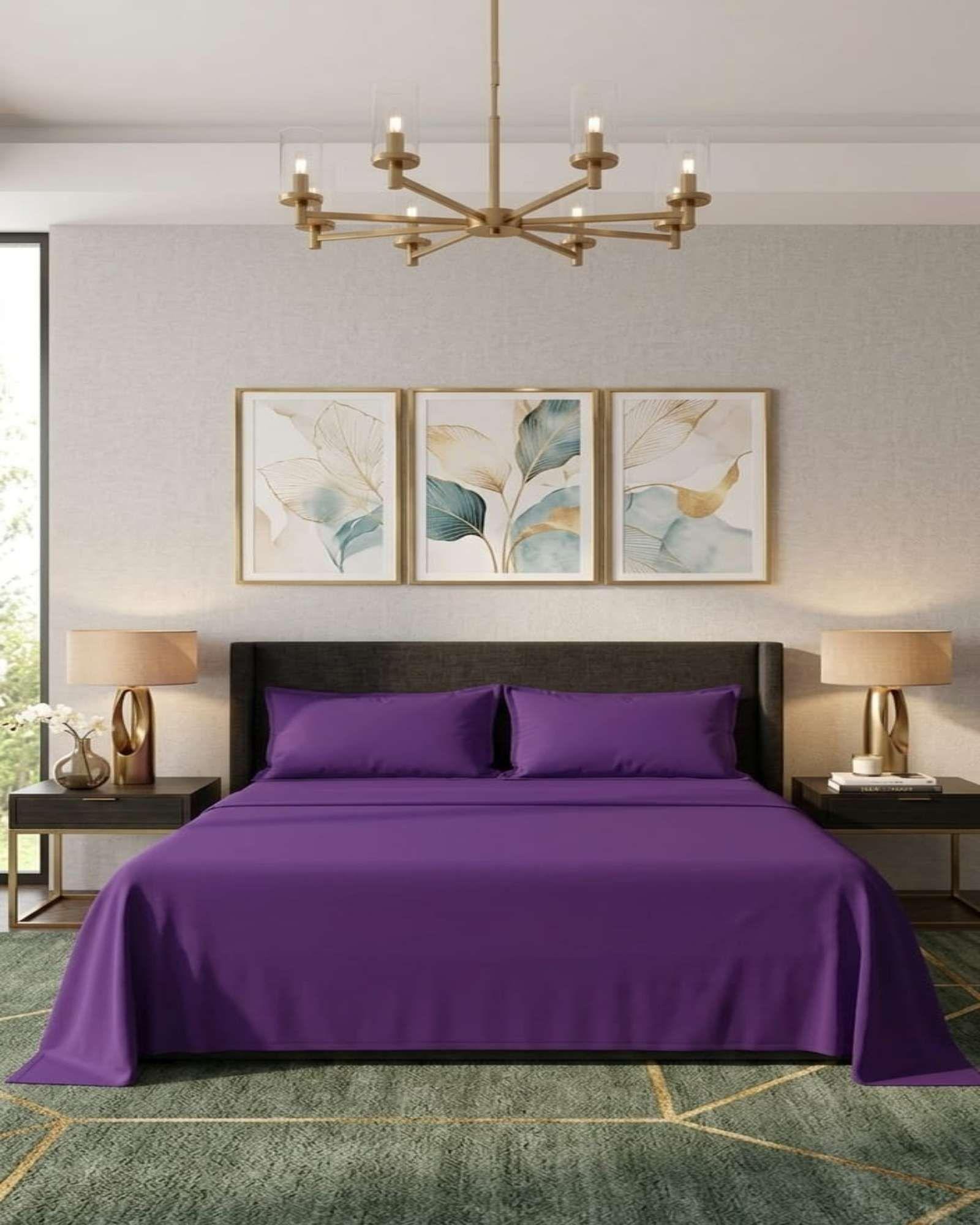 Juego de Sabanas 800 Hilos Estilo Americano 2 plazas morado-3