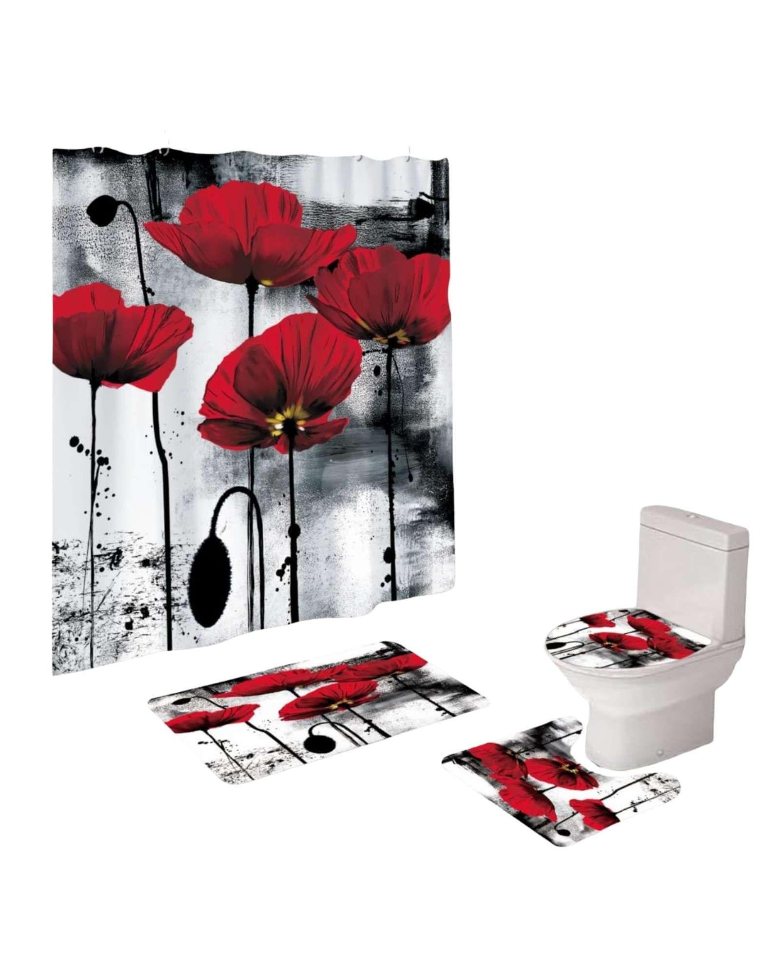 Juego 5 piezas con Cortina de baño de Tela Poliéster y  Forro de Ducha de Plástico J-12-3