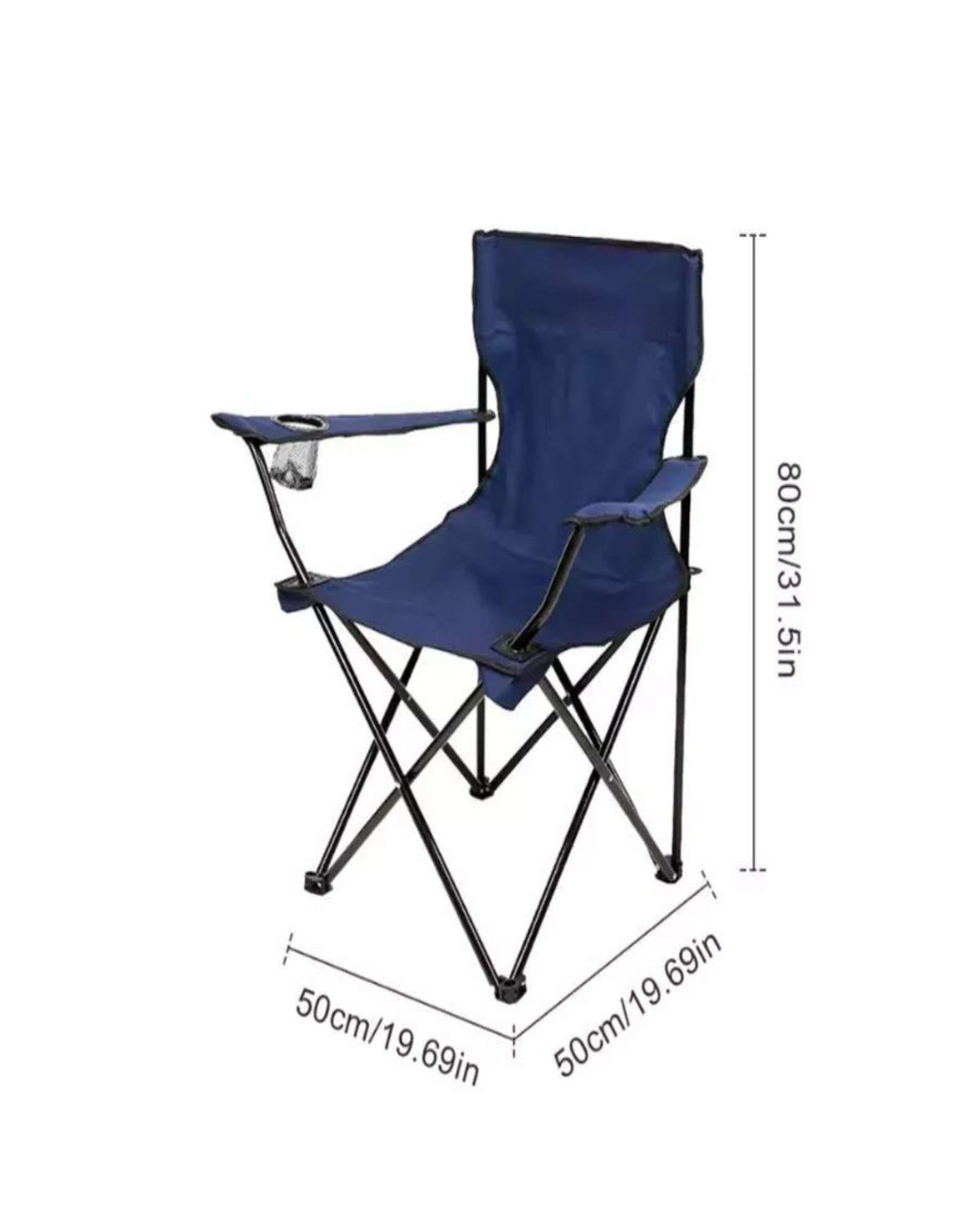Sillas De Playa o Camping Plegable con Porta Vaso Azul Oscuro-2