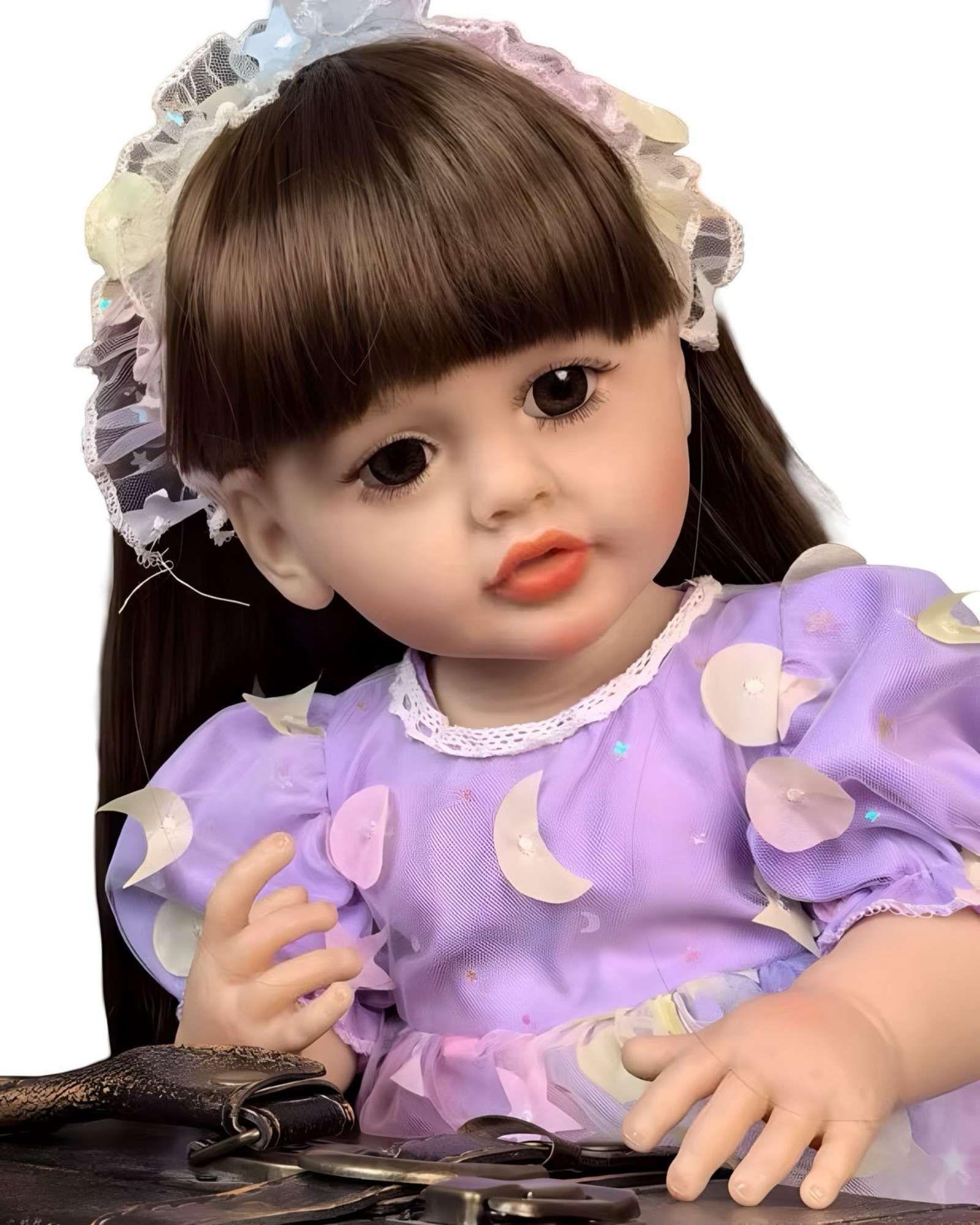 MUÑECA BEBÉ REALISTA DE 55 CM 100% SILICON CON VESTIDO W1-1