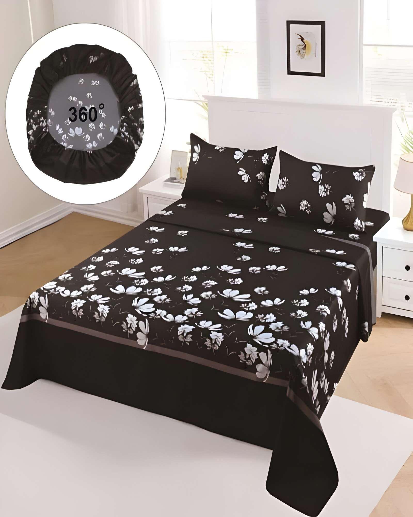 SET DE SABANAS DISEÑO ESTAMPADO 2 PLAZAS NEGRO-2