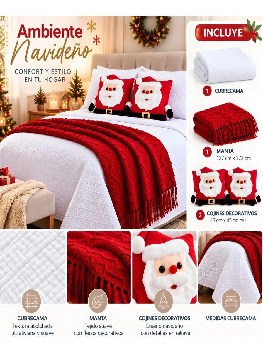 Set de Cama Navideño con Cubrecamas y 2 Fundas de Cojin 2 Plazas m29-3