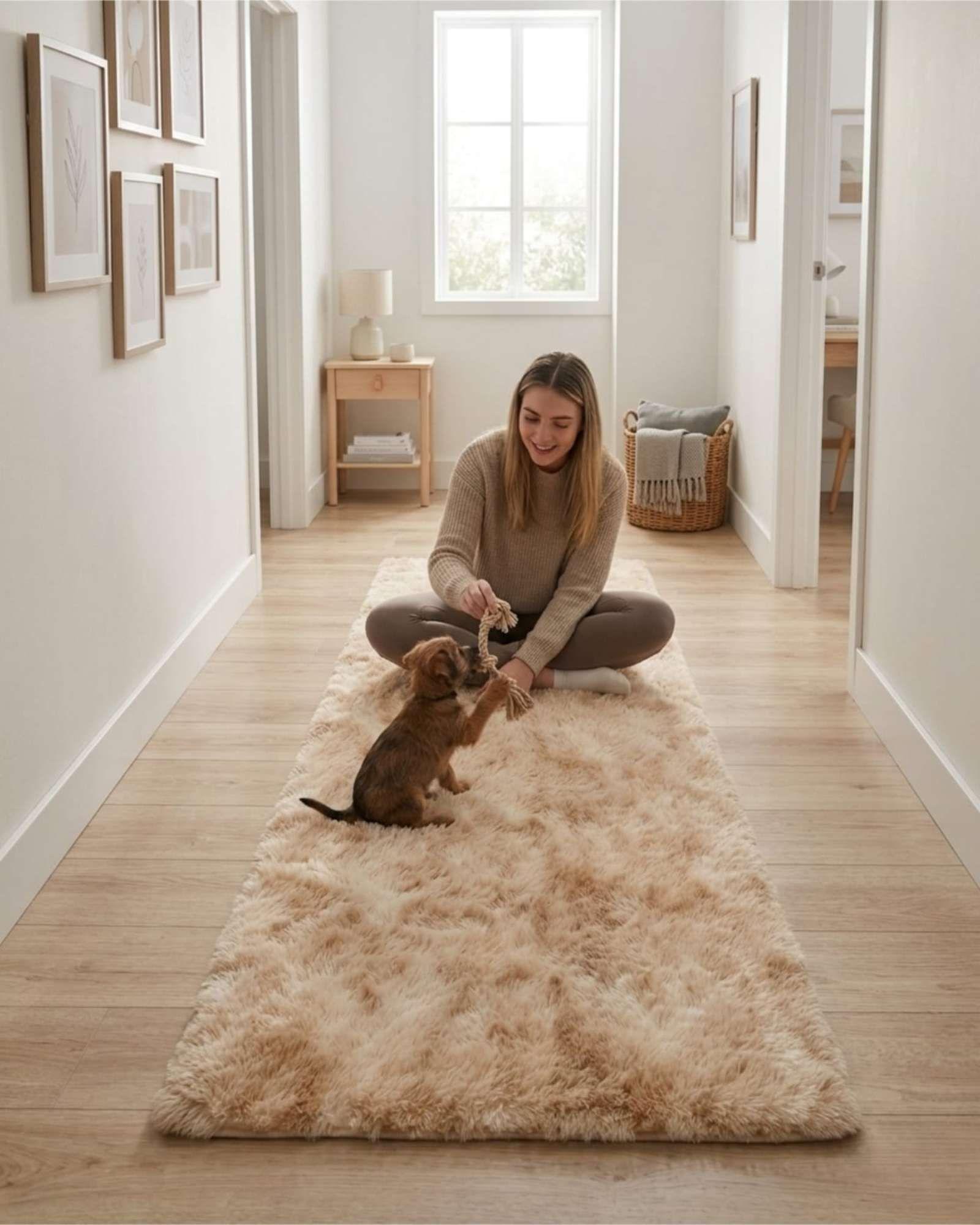 Alfombra Pasillera Shaggy 60x200 cm Pelo Largo Suave beige-3