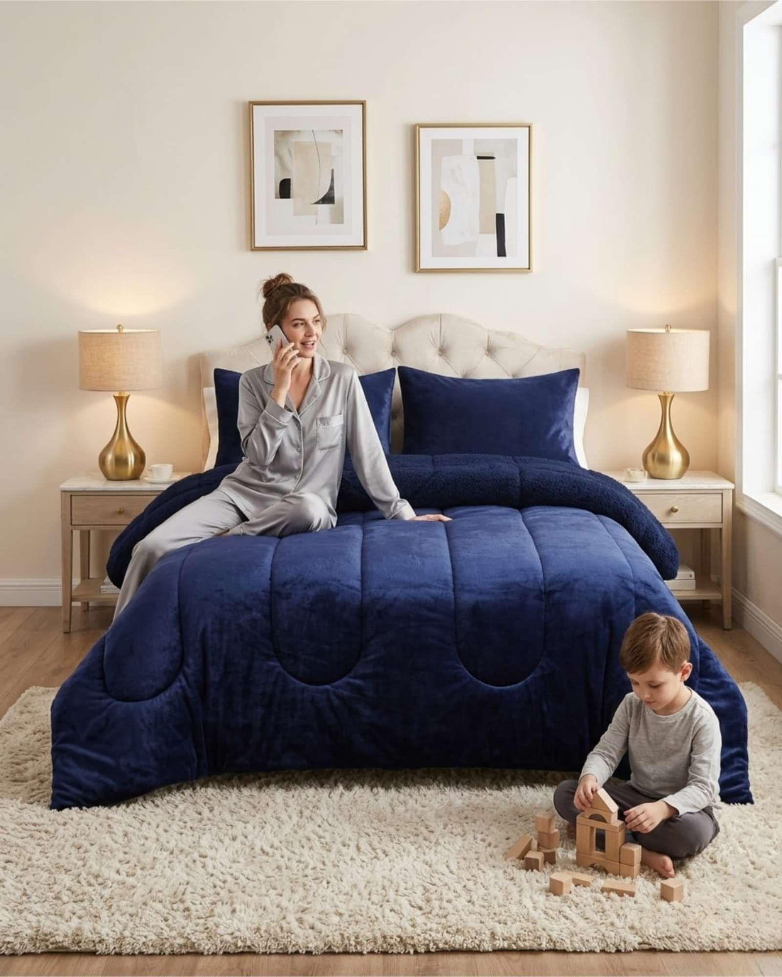 Cubrecama de Plush con Chiporro Diseño Ondas king / Super king azul-3