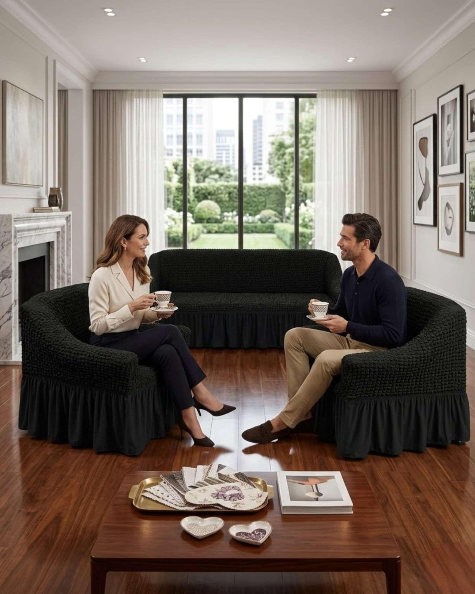 Juego de Fundas Cubre Sillon Turcas 3-1-1 con Textura de Burbuja m7-3