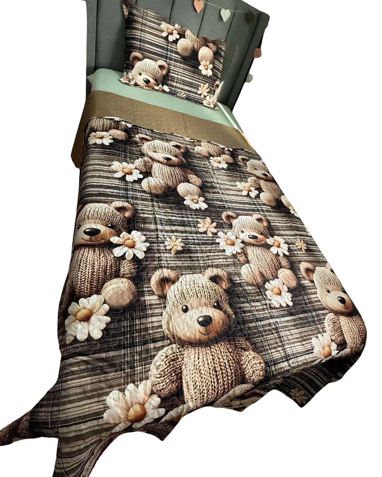 CUBRECAMA QUILT DE VERANO NIÑA NIÑO INFANTIL OSO CAFÉ-0