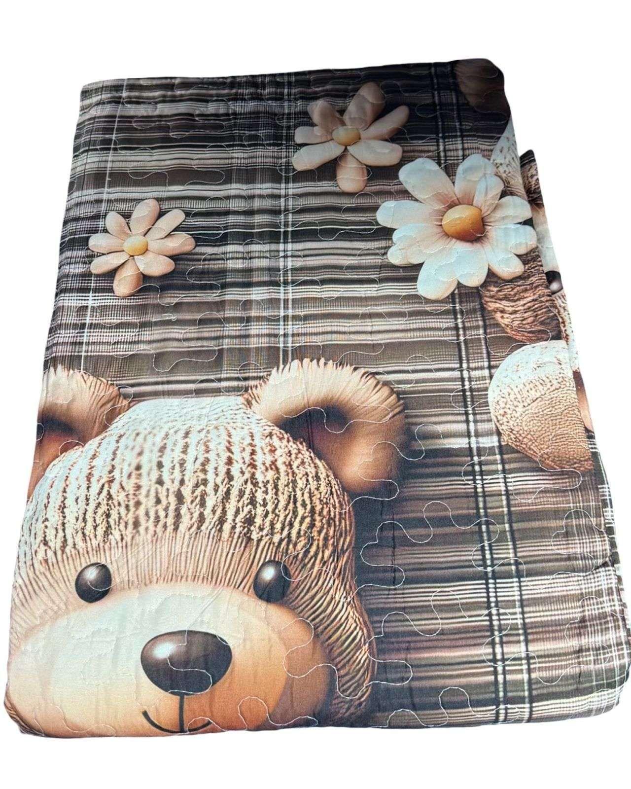 CUBRECAMA QUILT DE VERANO NIÑA NIÑO INFANTIL OSO CAFÉ-2