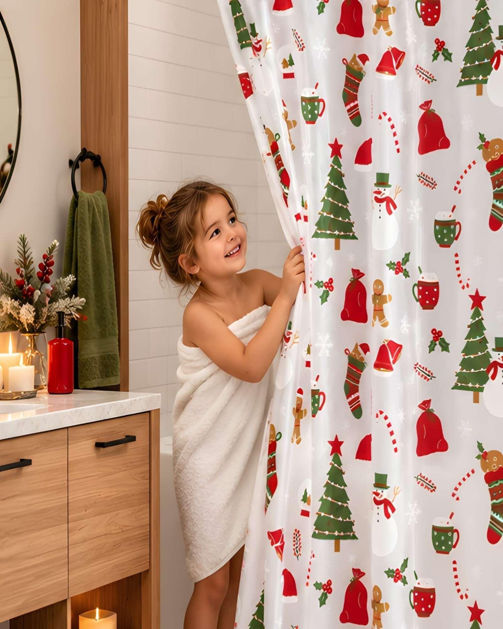 Cortina de Ducha Navideña 180 x 180 cm con Forro Protector -0