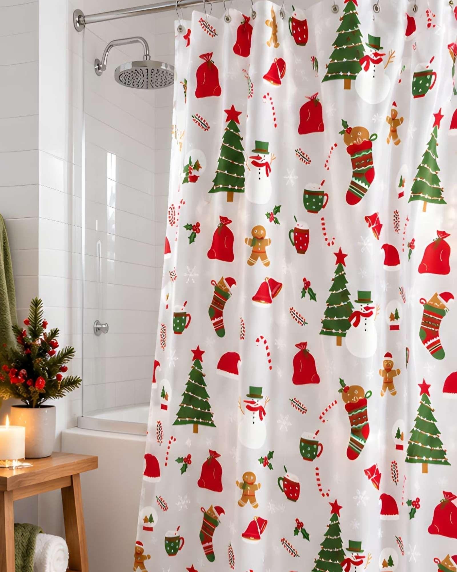 Cortina de Ducha Navideña 180 x 180 cm con Forro Protector -2