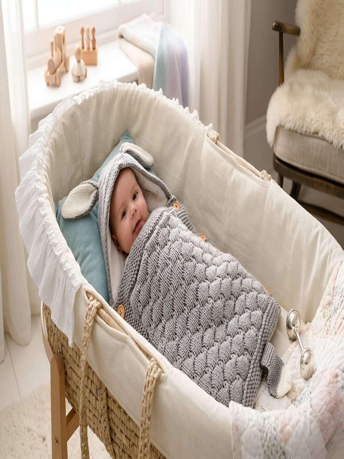 Saco de Dormir para Bebe con Capota y Forro cálido tejido gris-0