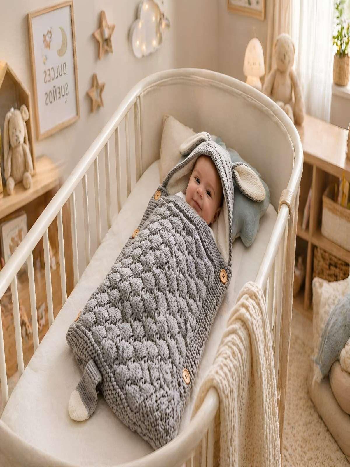 Saco de Dormir para Bebe con Capota y Forro cálido tejido gris-1
