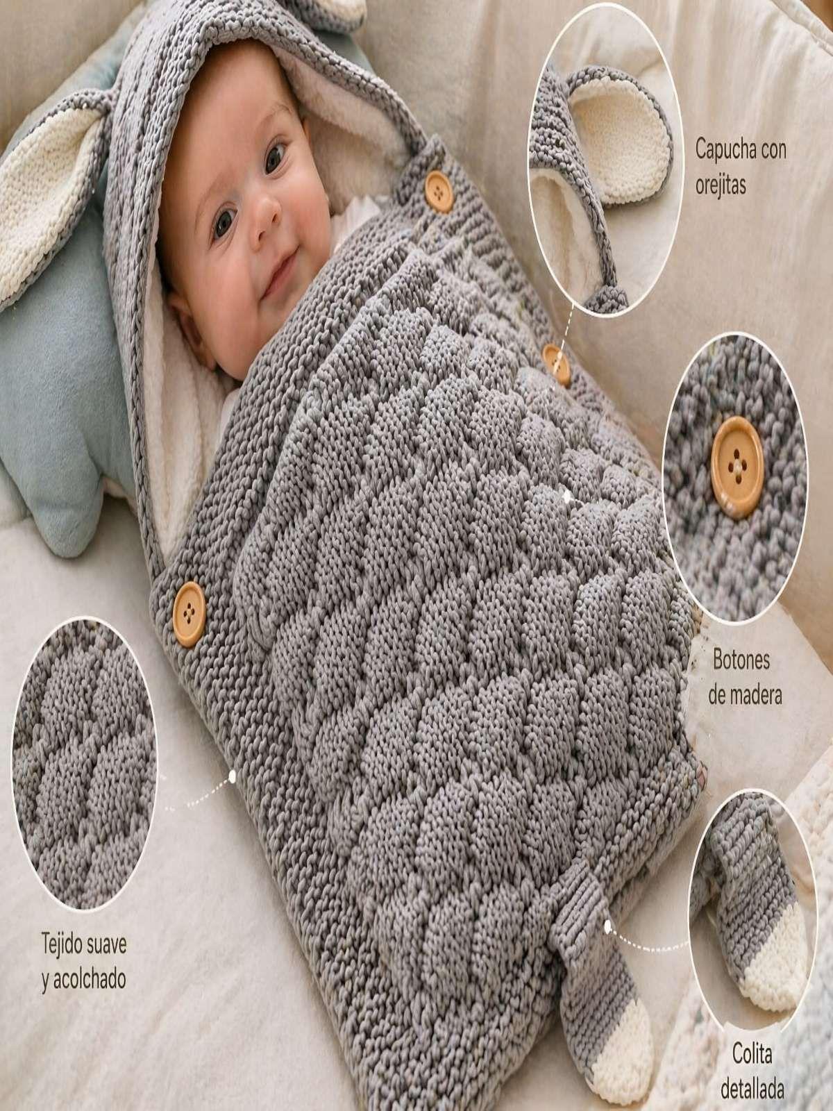Saco de Dormir para Bebe con Capota y Forro cálido tejido gris-3