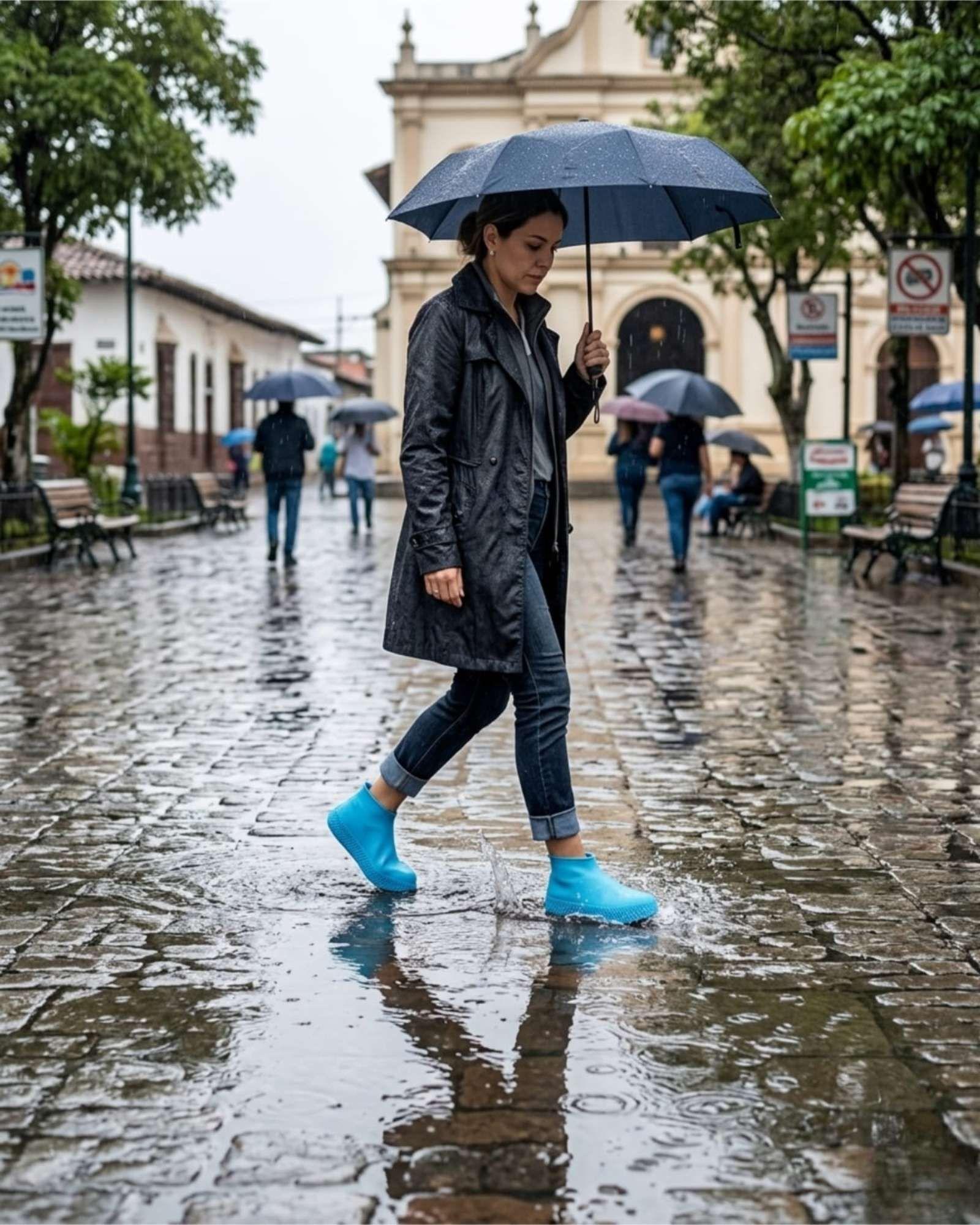 Pack 6 Cubre Zapatos De Silicona Impermeable Para Lluvia Talla M Azul-1