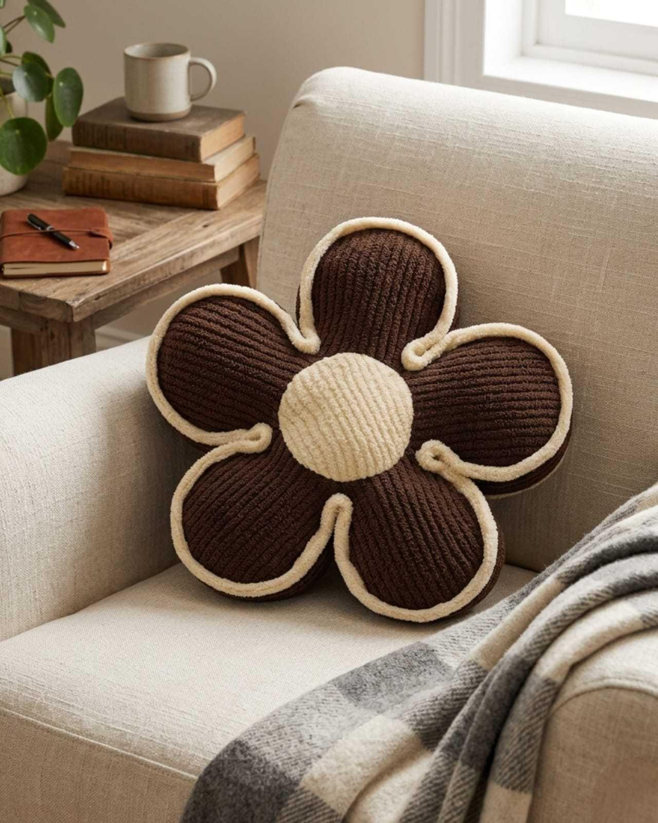 Set de 4 Cojines De Flor Extra Suave 50cm Máximo Confort Y Estilo café-1