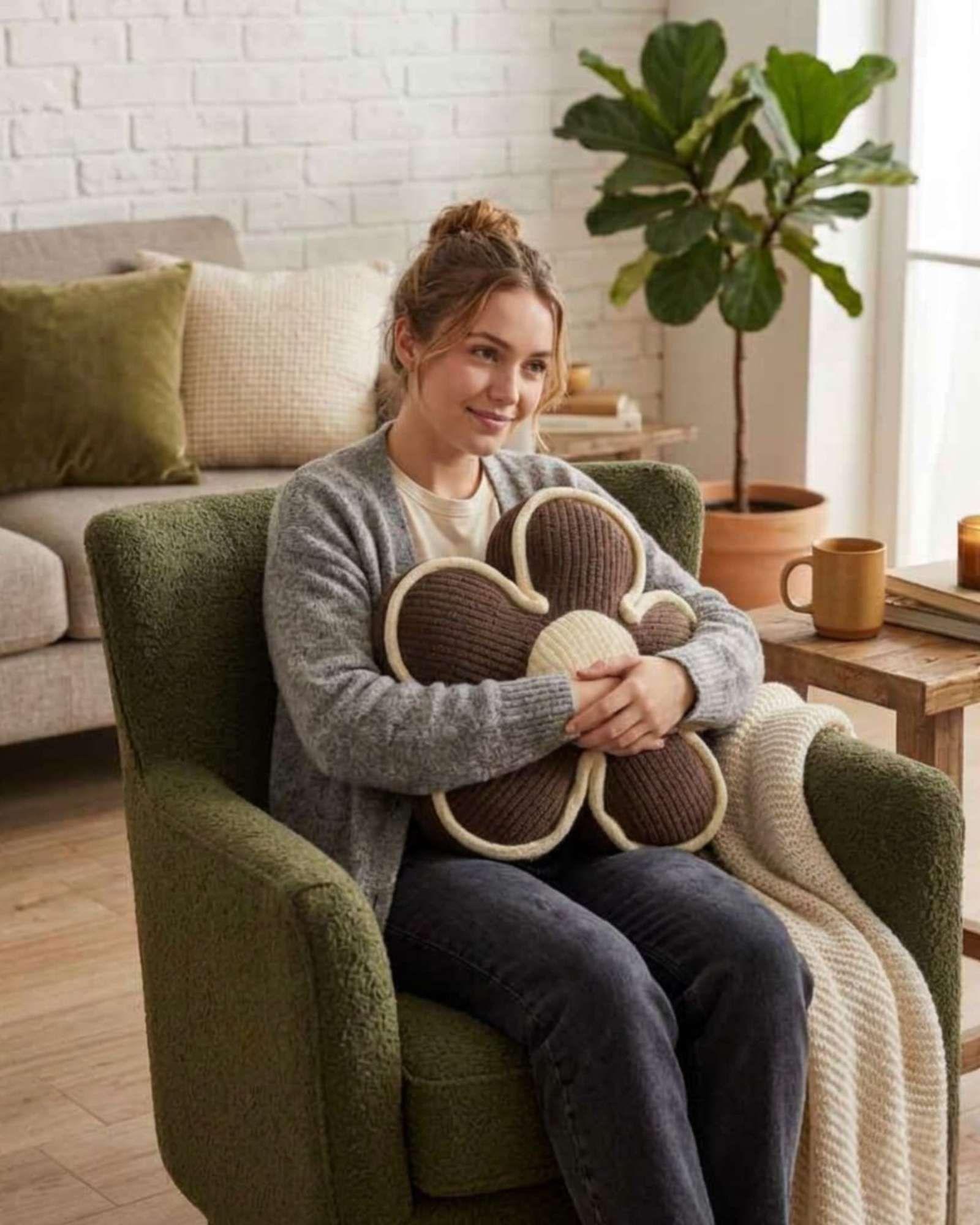 Set de 4 Cojines De Flor Extra Suave 50cm Máximo Confort Y Estilo café-3