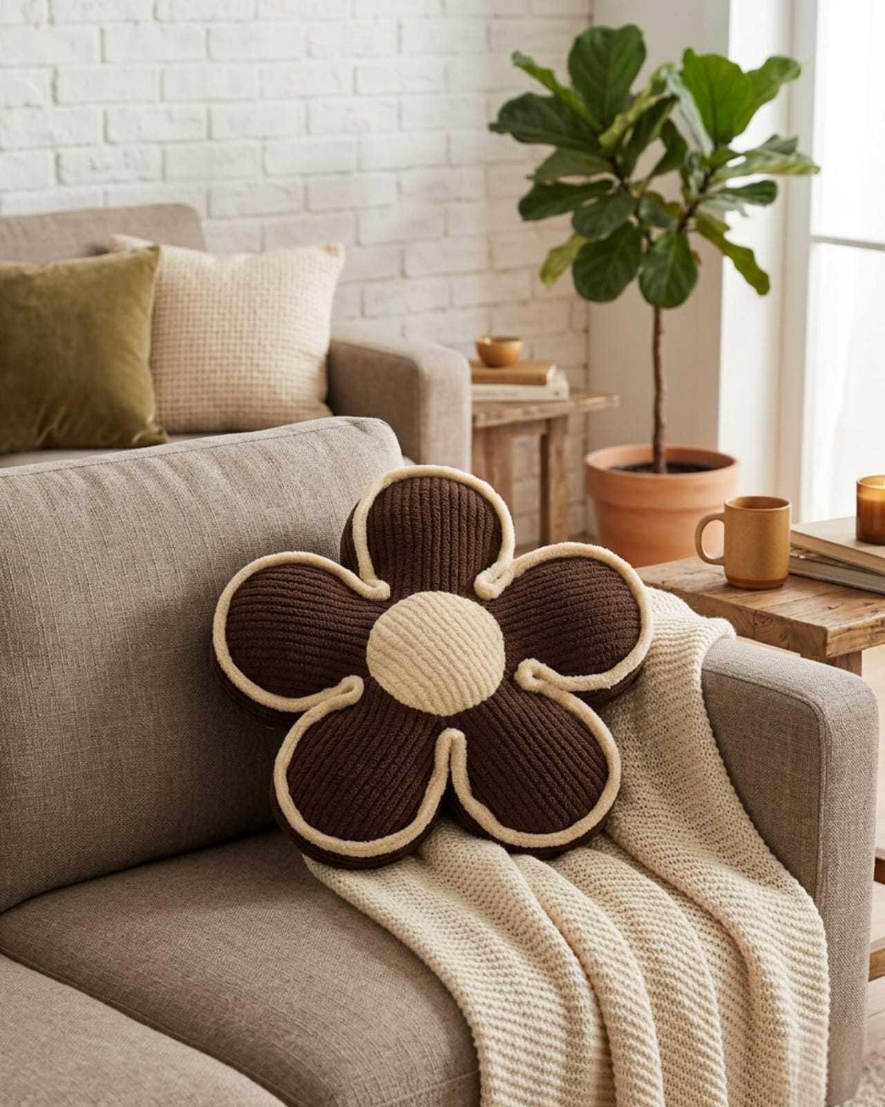 Set de 4 Cojines De Flor Extra Suave 50cm Máximo Confort Y Estilo café-4