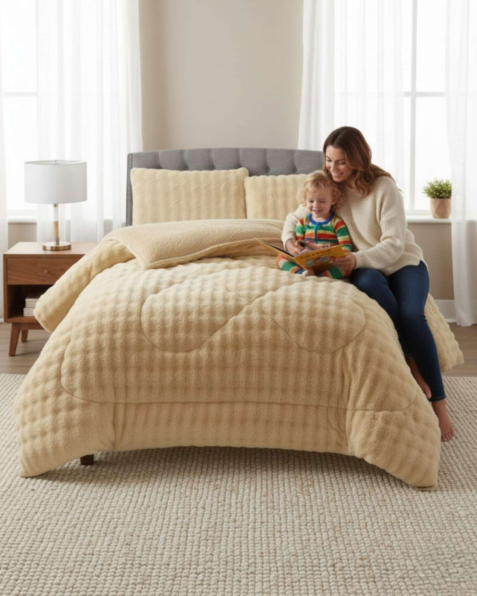 Cubrecama Acolchado Súper Calientito Plush con Chiporro 2 plazas beige-3