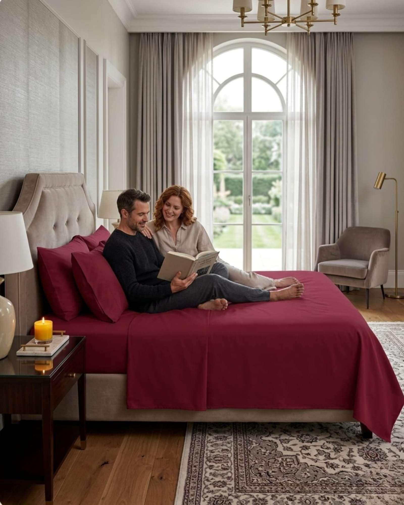 Juego de Sábanas 2 plazas Resistencia y Elegancia para tu Descanso Diario rojo-3