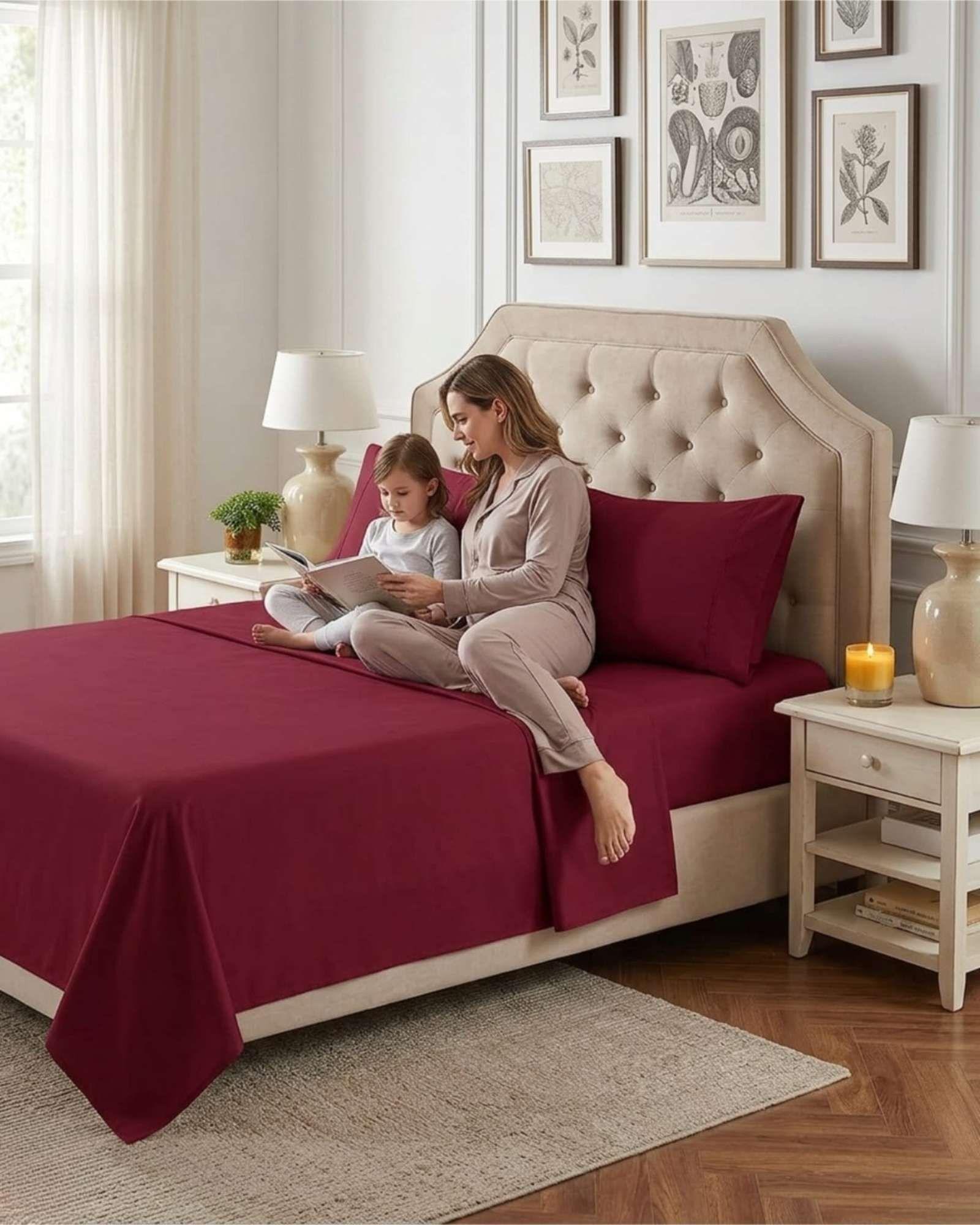 Juego de Sábanas 2 plazas Resistencia y Elegancia para tu Descanso Diario rojo-4
