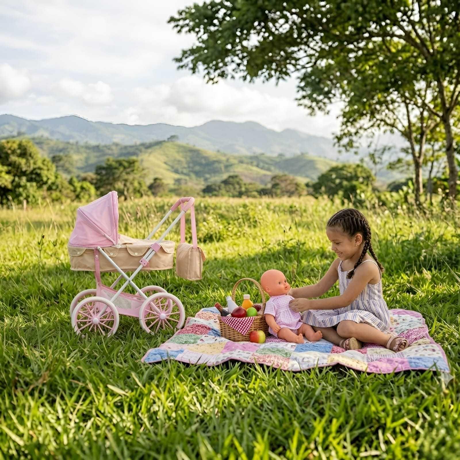 Coche De Muñecas Estilo Clásico Incluye Bolso Y Canasto Accesorios 01-2