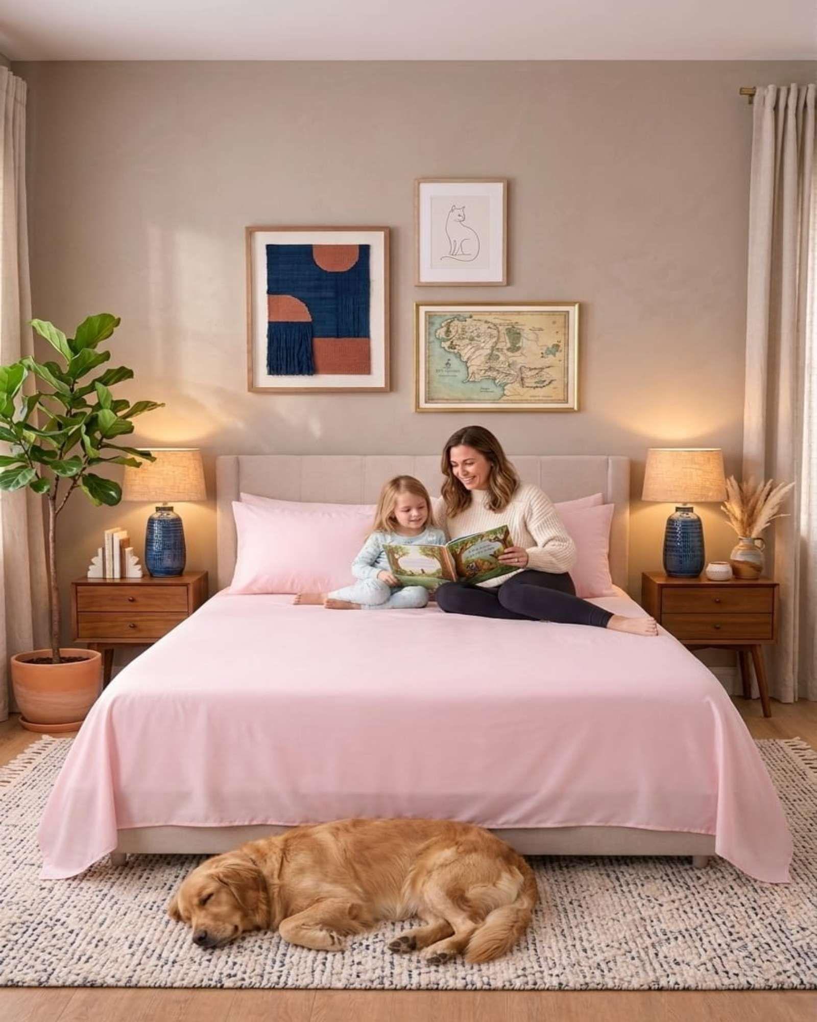 Juego de Sabanas 800 Hilos Estilo Americano Super king rosado-3