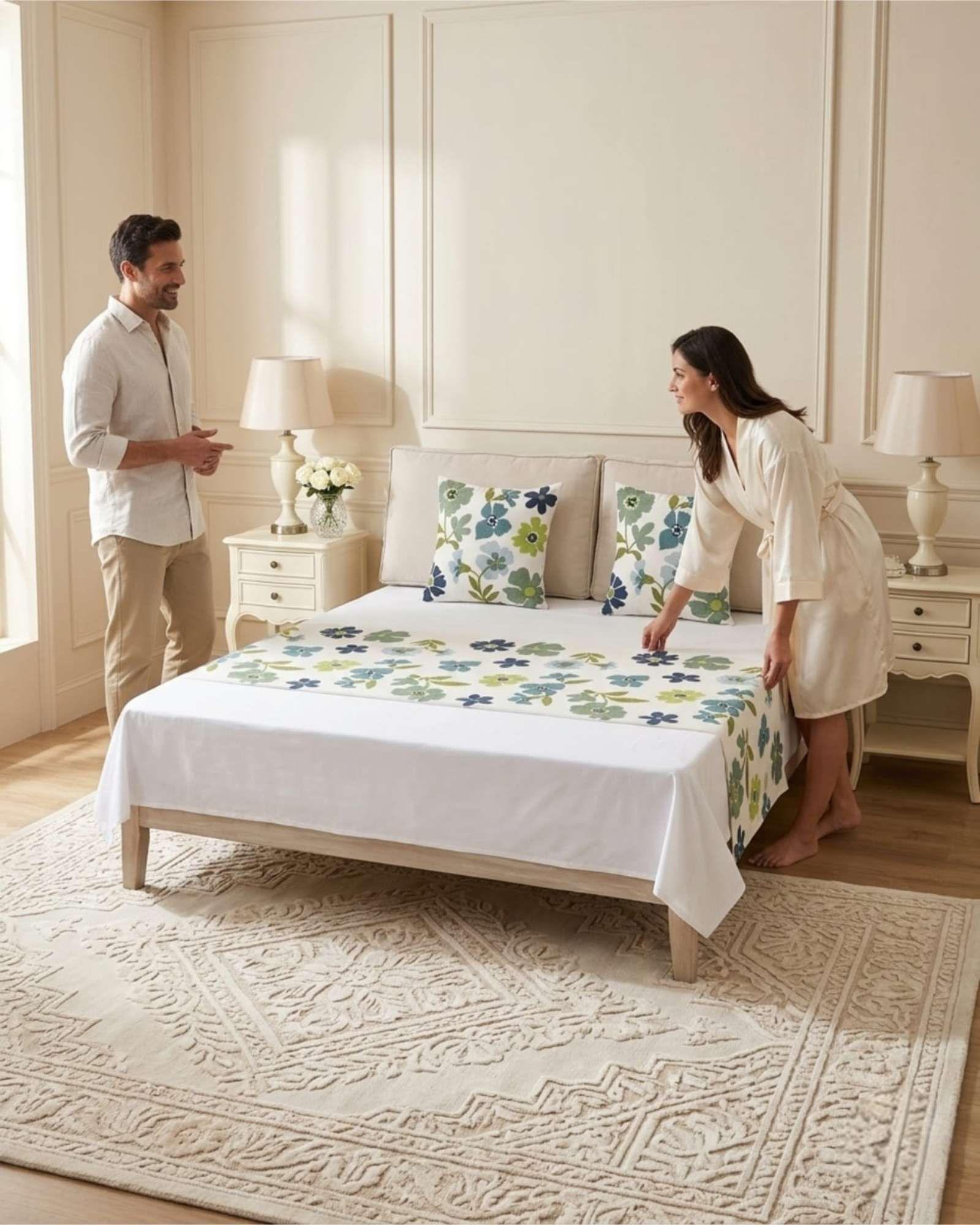 Piecera de Cama Texturizada con Bordado Botanico P3-2