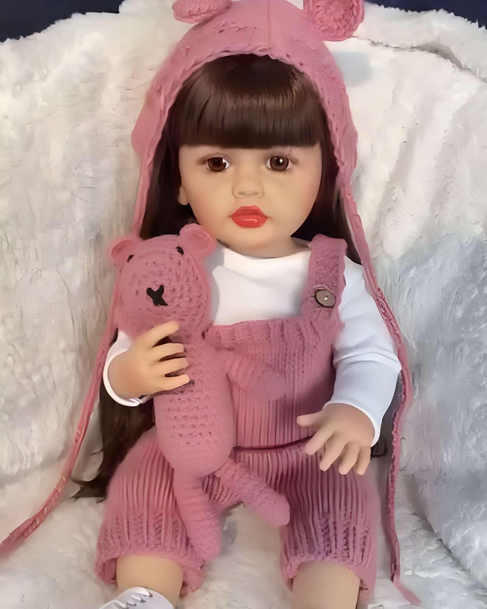 MUÑECA BEBÉ REALISTA DE 55 CM 100% SILICON CON VESTIDO W4-3