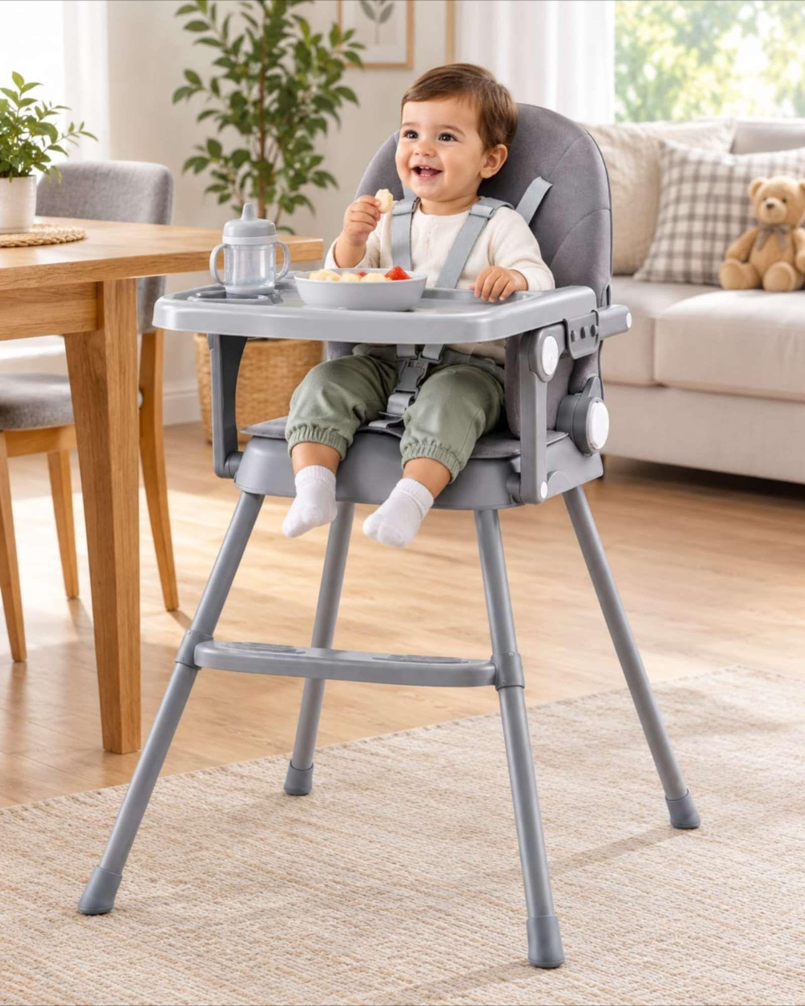 Silla de comer  para Bebé 2 en 1 con Bandeja y Arnés de 5 Puntos  y Reposapiés-2
