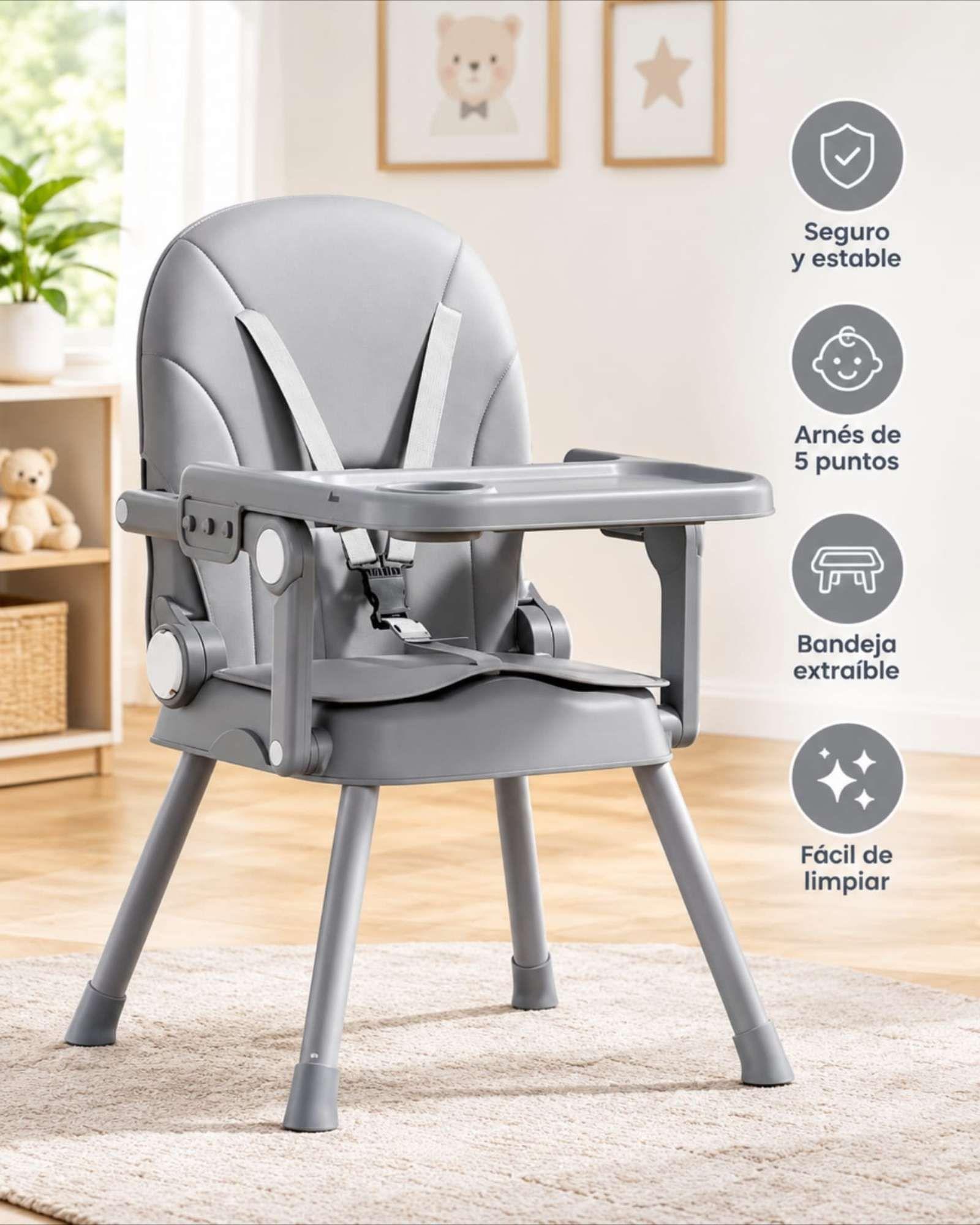 Silla de comer  para Bebé 2 en 1 con Bandeja y Arnés de 5 Puntos  y Reposapiés-3