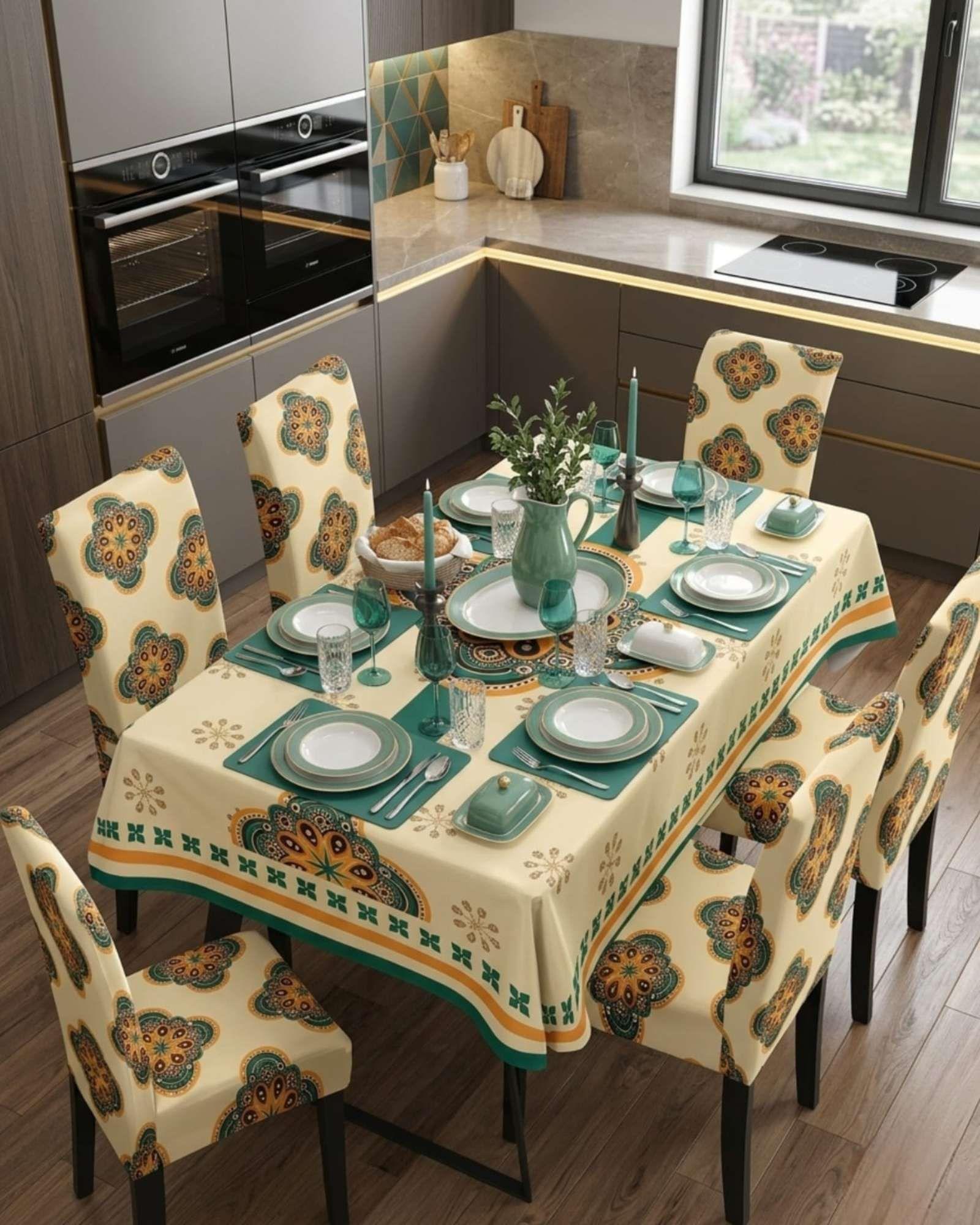 Juego De Mantel Antimanchas 140x220 + 6 Fundas De Silla 10-2