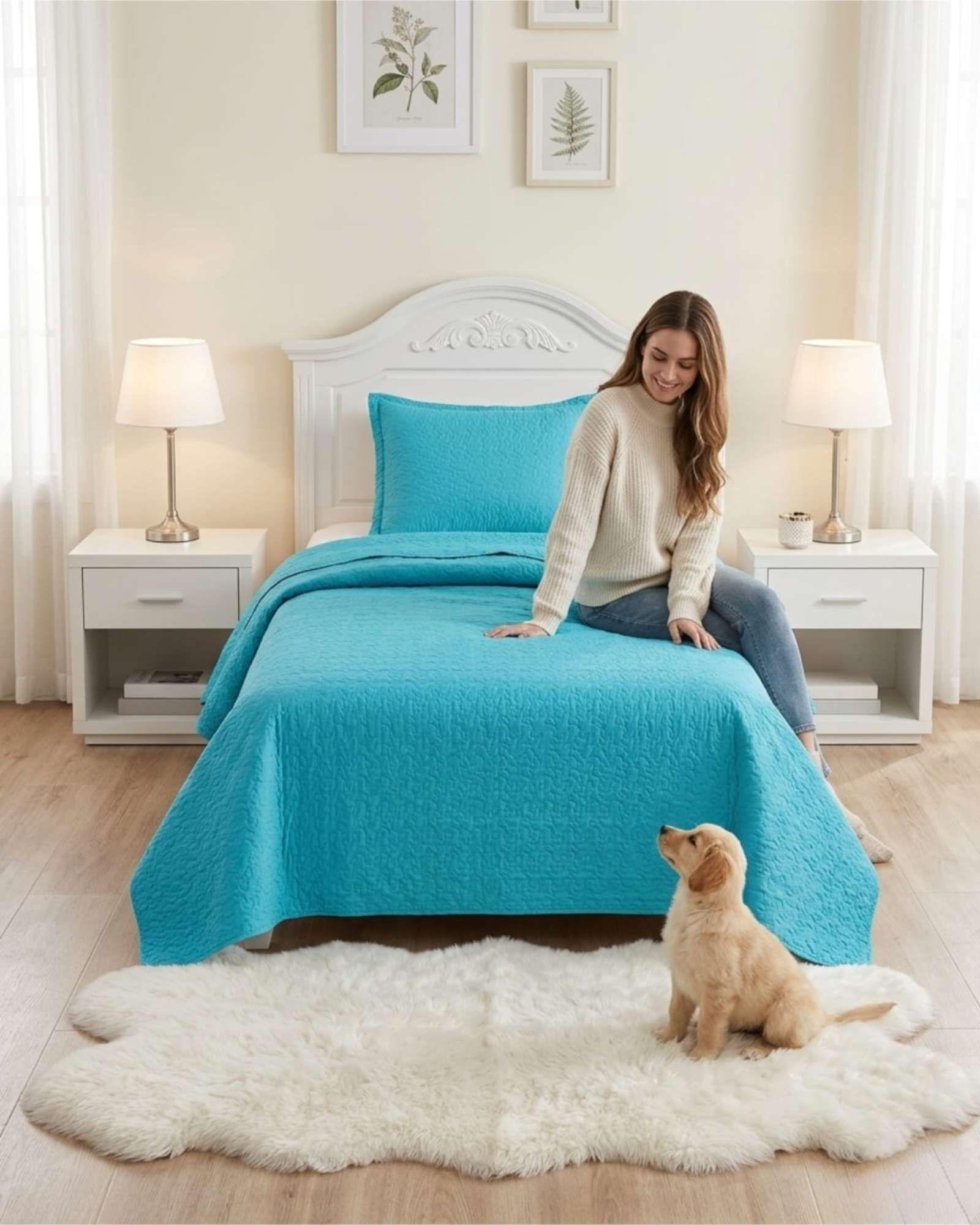 Cubrecama Quilt Verano Plaza y Media Delgado Texturizado Set Con Fundas a5-3