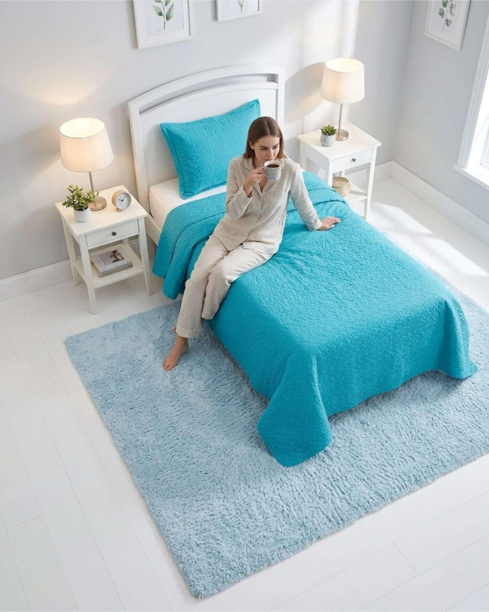 Cubrecama Quilt Verano Plaza y Media Delgado Texturizado Set Con Fundas a5-4